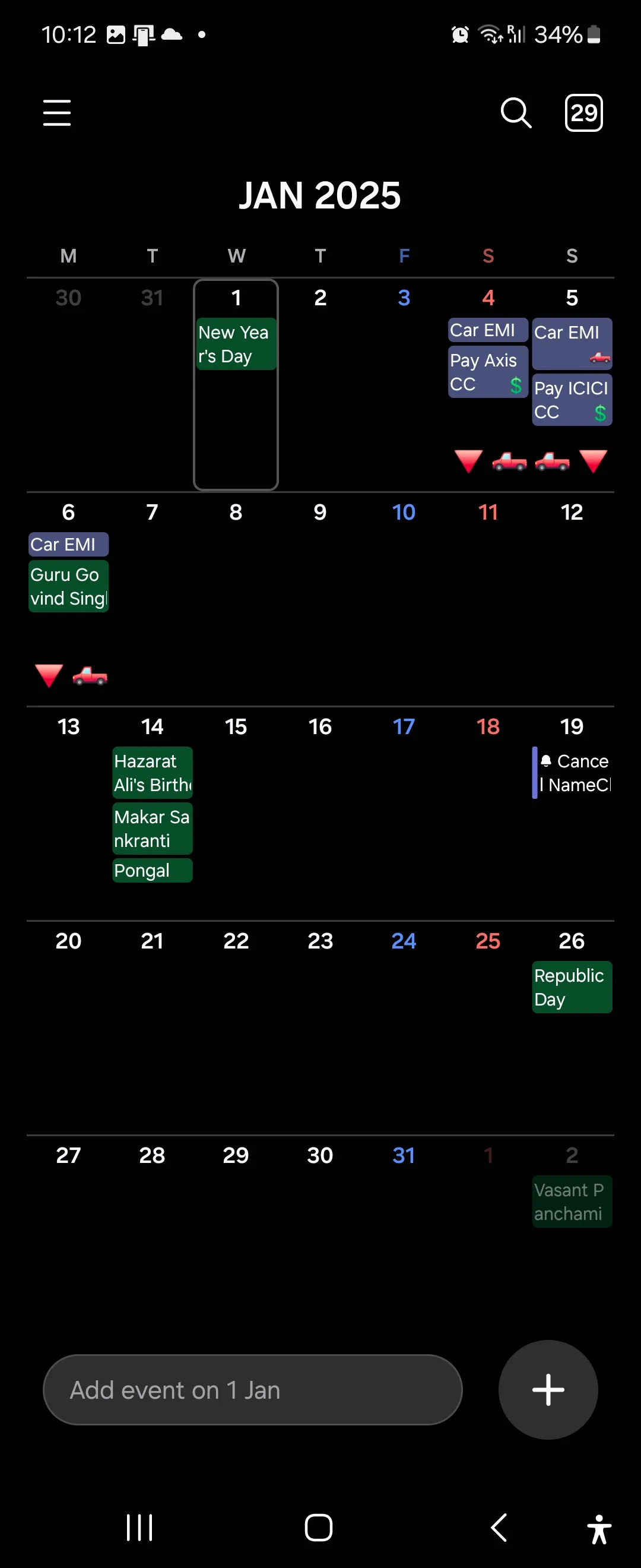 Giao diện Samsung Calendar hiển thị lịch trình trên màn hình Galaxy Z Flip 6
