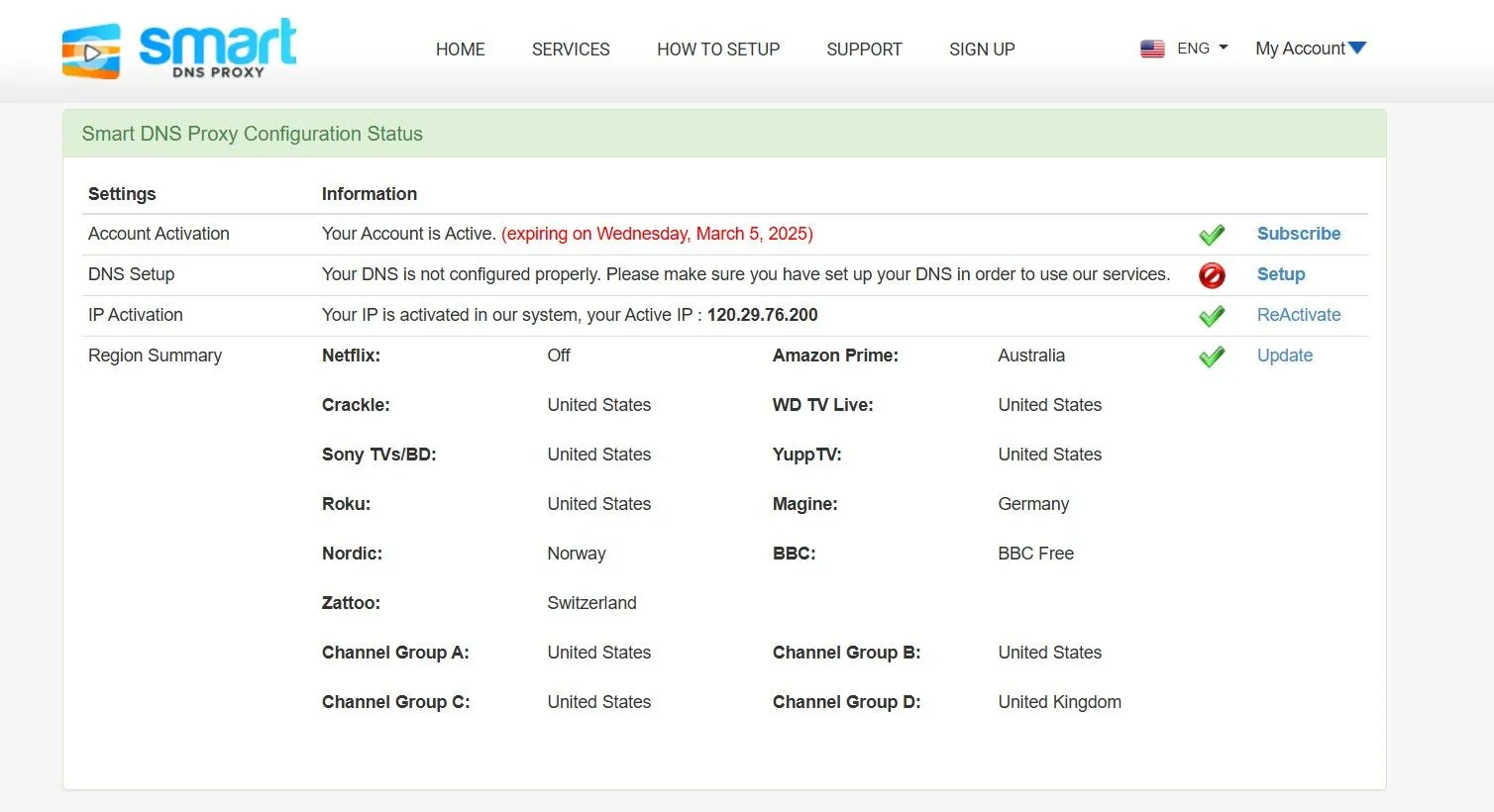 Giao diện tạo tài khoản Smart DNS Proxy để bắt đầu sử dụng dịch vụ.