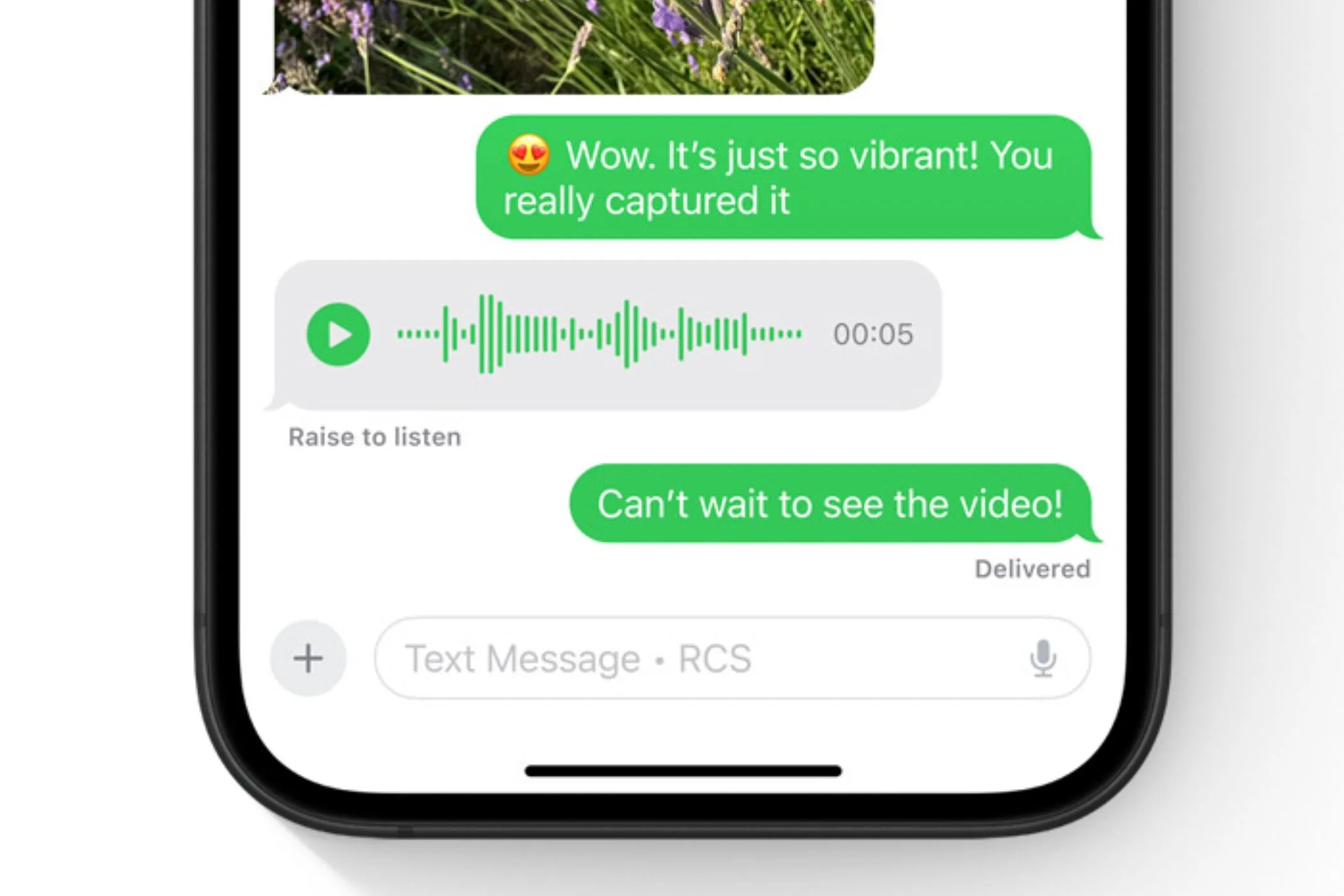 Giao diện tin nhắn RCS hiển thị trên màn hình iPhone