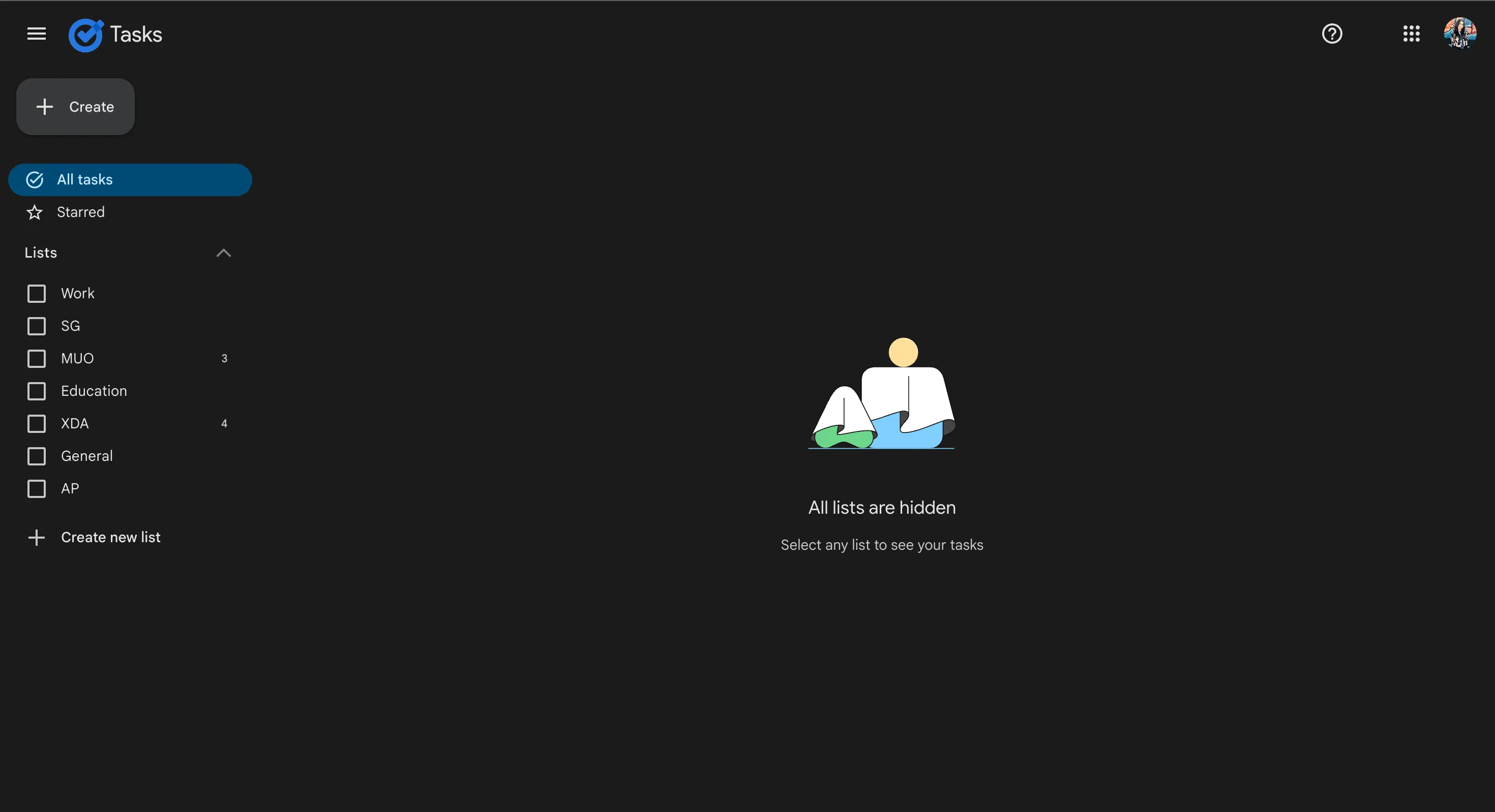 Giao diện tối giản và sạch sẽ của Google Tasks