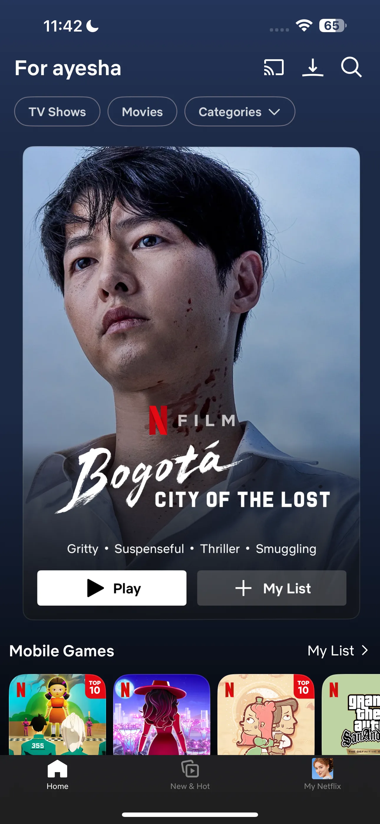 Giao diện trang chủ ứng dụng Netflix trên điện thoại di động
