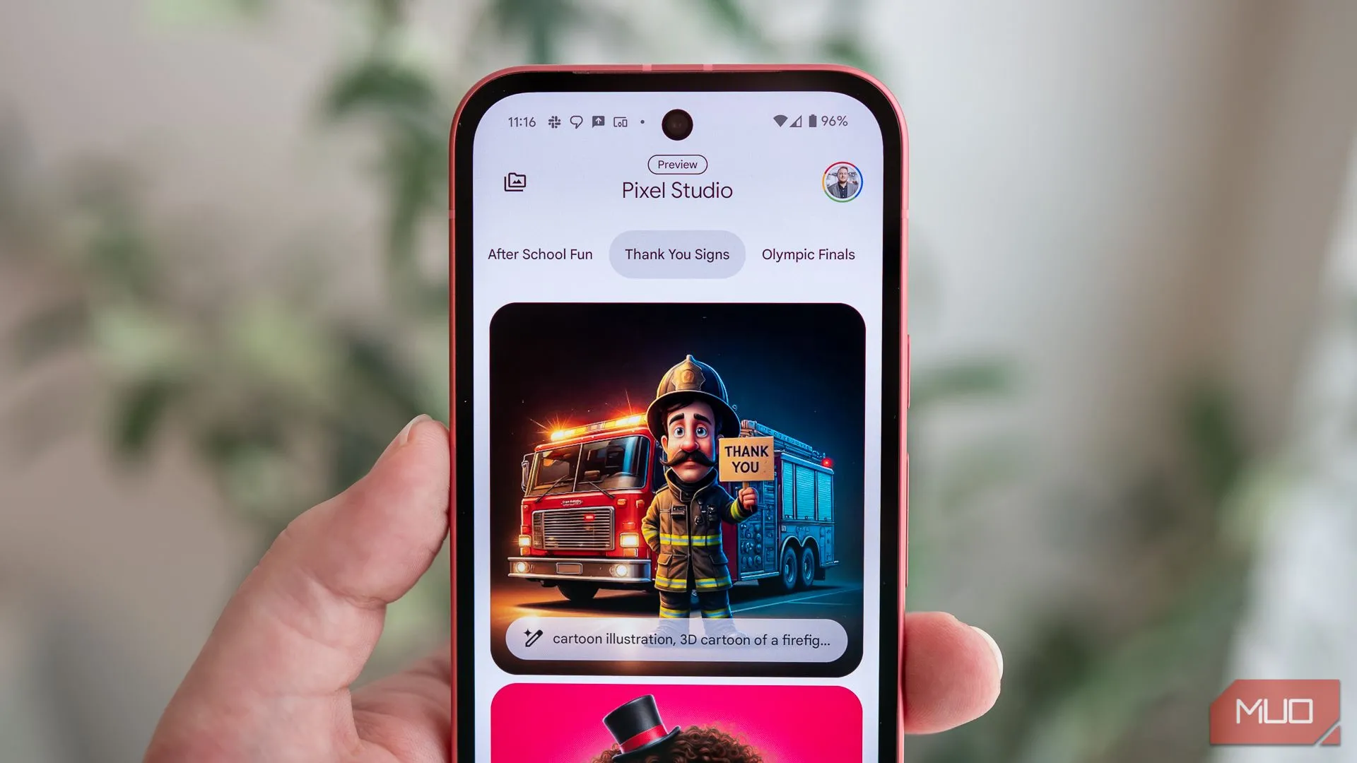 Giao diện ứng dụng AI Pixel Studio chạy trên điện thoại Google Pixel 9a, minh họa một thiết bị có dung lượng pin lớn nhưng sạc chậm.