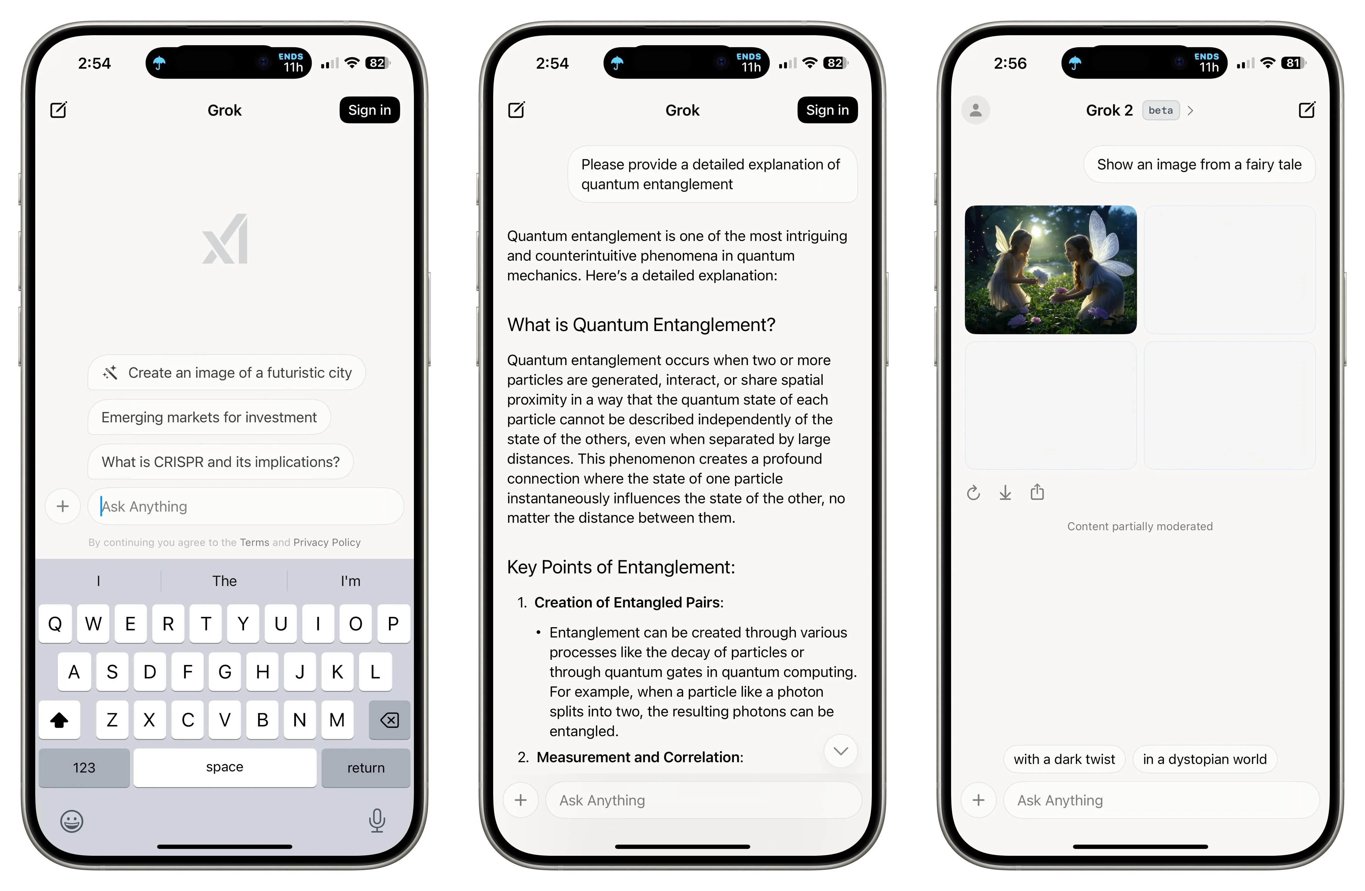 Giao diện ứng dụng Grok AI độc lập đang hoạt động trên iPhone, thể hiện khả năng hỏi đáp dễ dàng.