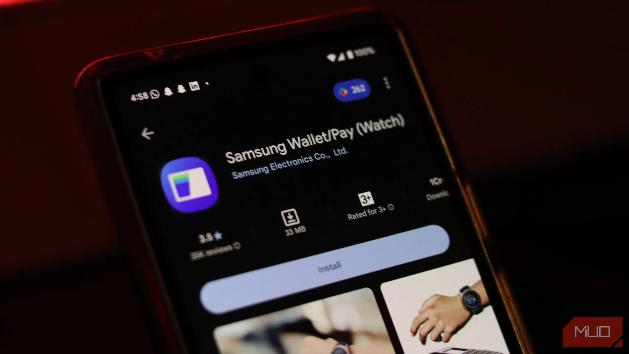 Giao diện ứng dụng Samsung Wallet trên Google Play Store, minh họa tính năng thanh toán