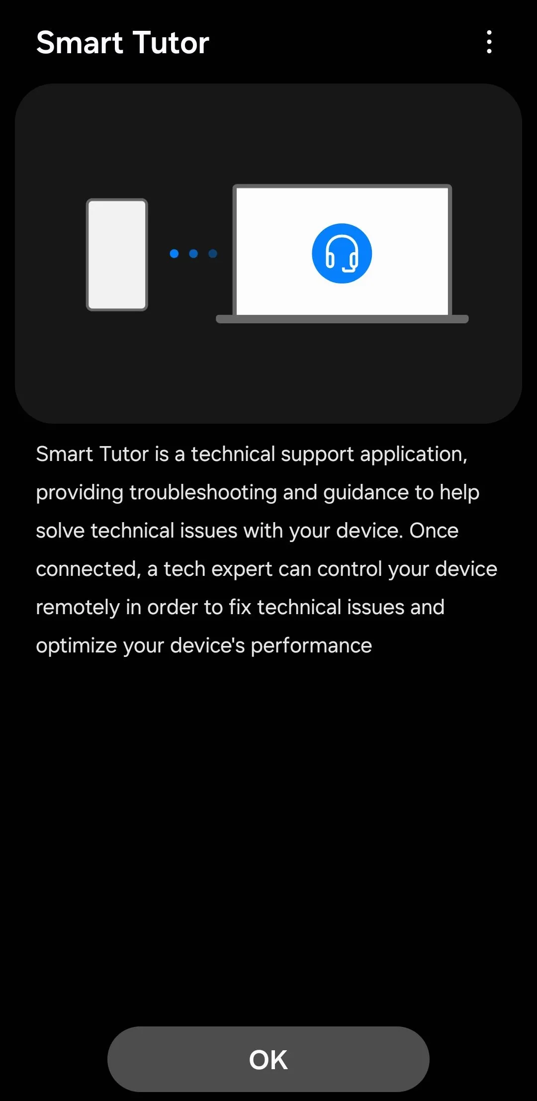 Giao diện ứng dụng Smart Tutor trên điện thoại Galaxy hiển thị màn hình chính hỗ trợ
