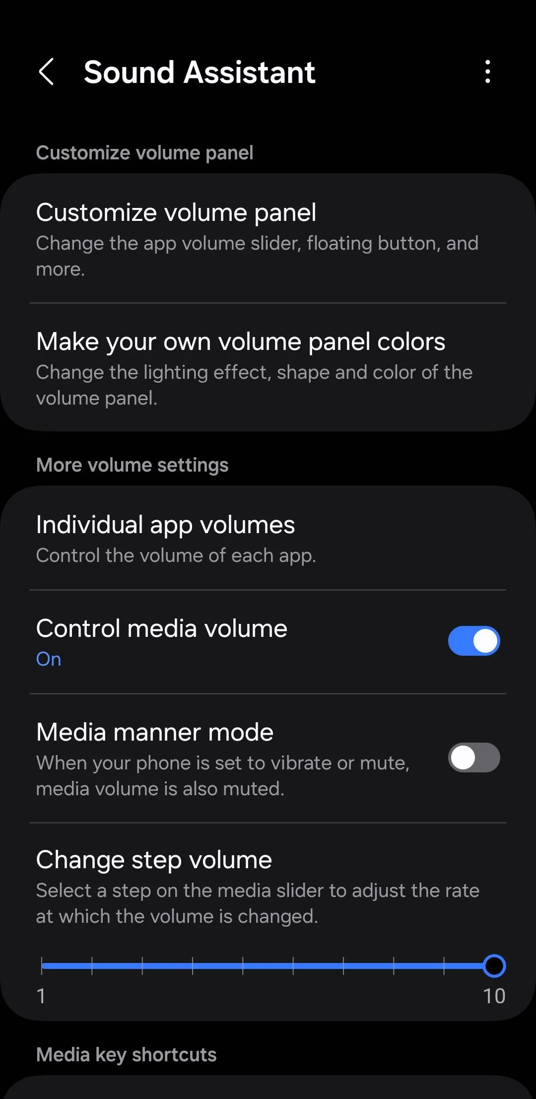 Giao diện ứng dụng Sound Assistant trên điện thoại Samsung