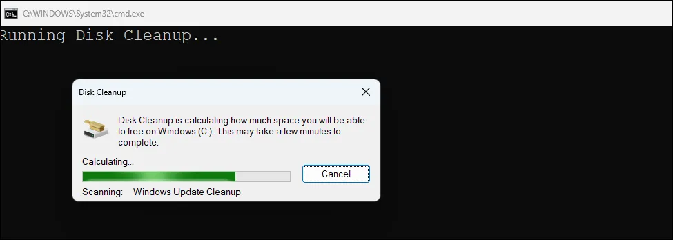 Hộp thoại Disk Cleanup đang mở cùng menu Windows Maintenance Tool, minh họa công cụ dọn dẹp ổ đĩa tích hợp.
