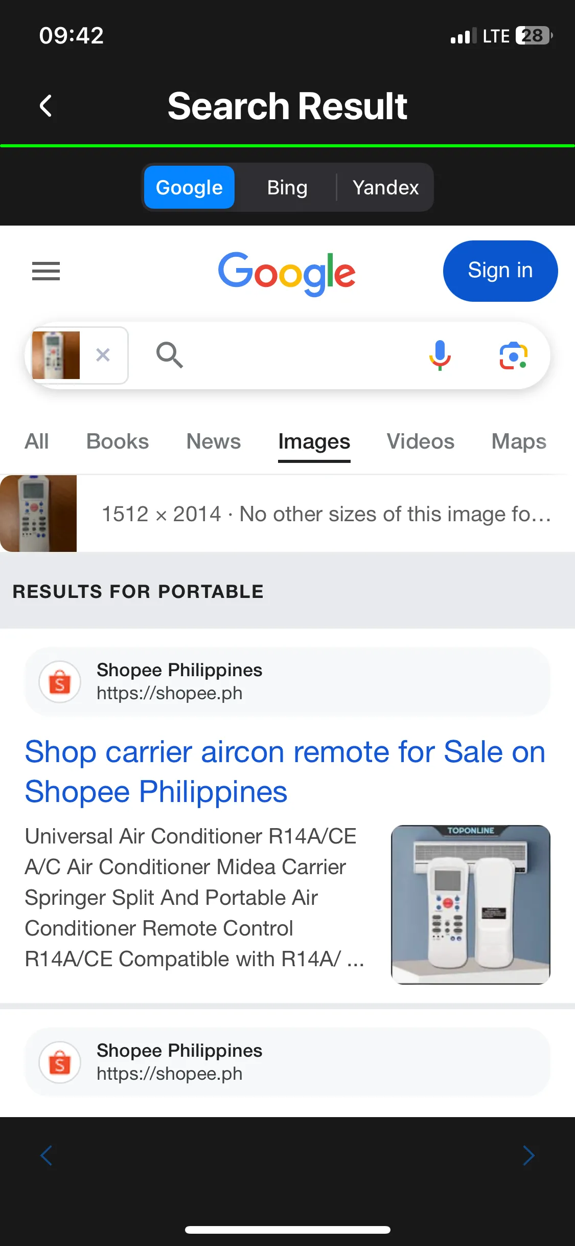 Kết quả tìm kiếm hình ảnh ngược trên ứng dụng Image Recognition and Searcher, hiển thị các liên kết liên quan