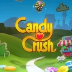 Logo game Candy Crush Saga trên nền xanh vui nhộn, một trong những ứng dụng di động thu thập dữ liệu người dùng.