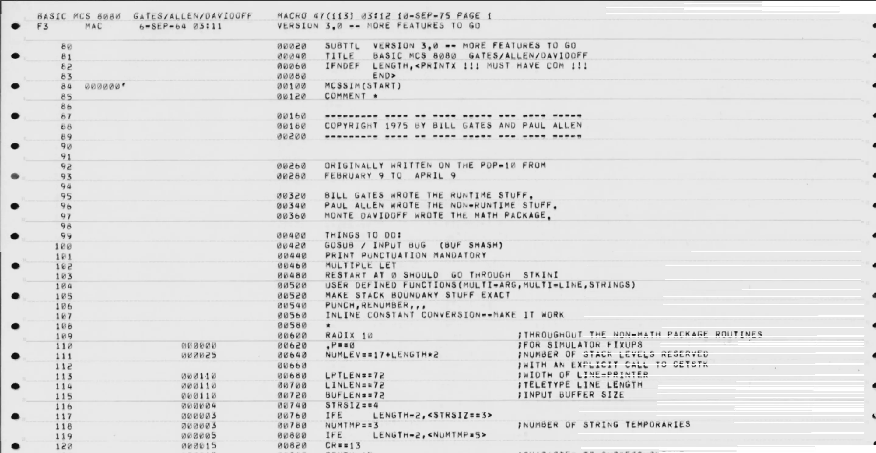 Mã nguồn gốc của Microsoft Altair BASIC do Bill Gates công bố