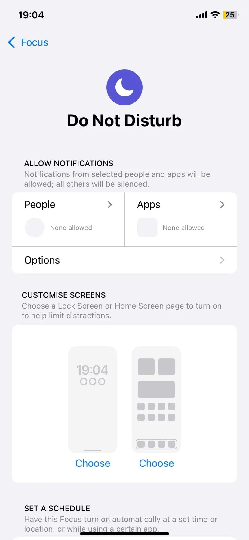 Màn hình cài đặt chế độ Không làm phiền (Do Not Disturb) trên điện thoại