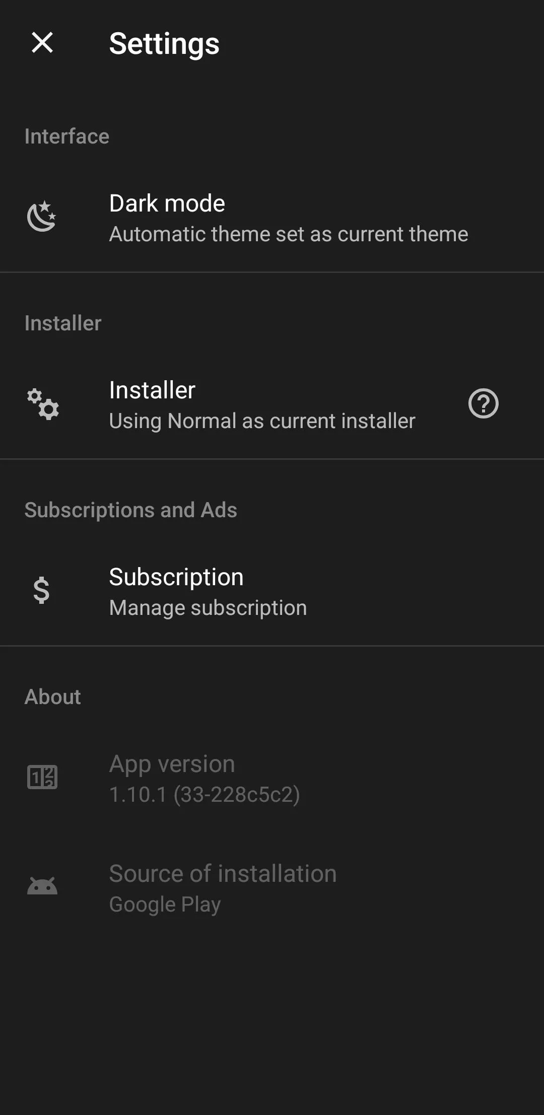Màn hình cài đặt trình cài đặt APKMirror trên điện thoại Android