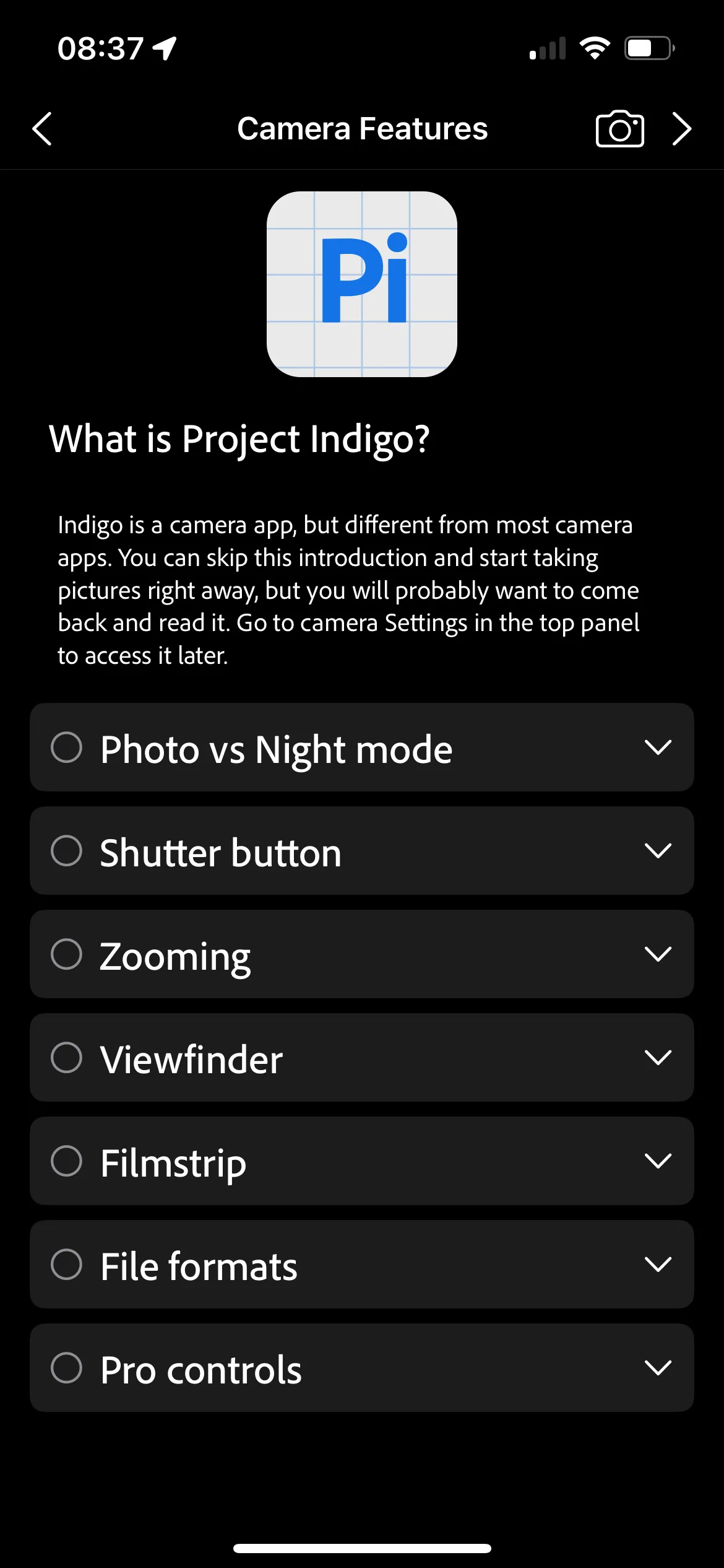 Màn hình chính của ứng dụng Project Indigo Adobe, giao diện thân thiện