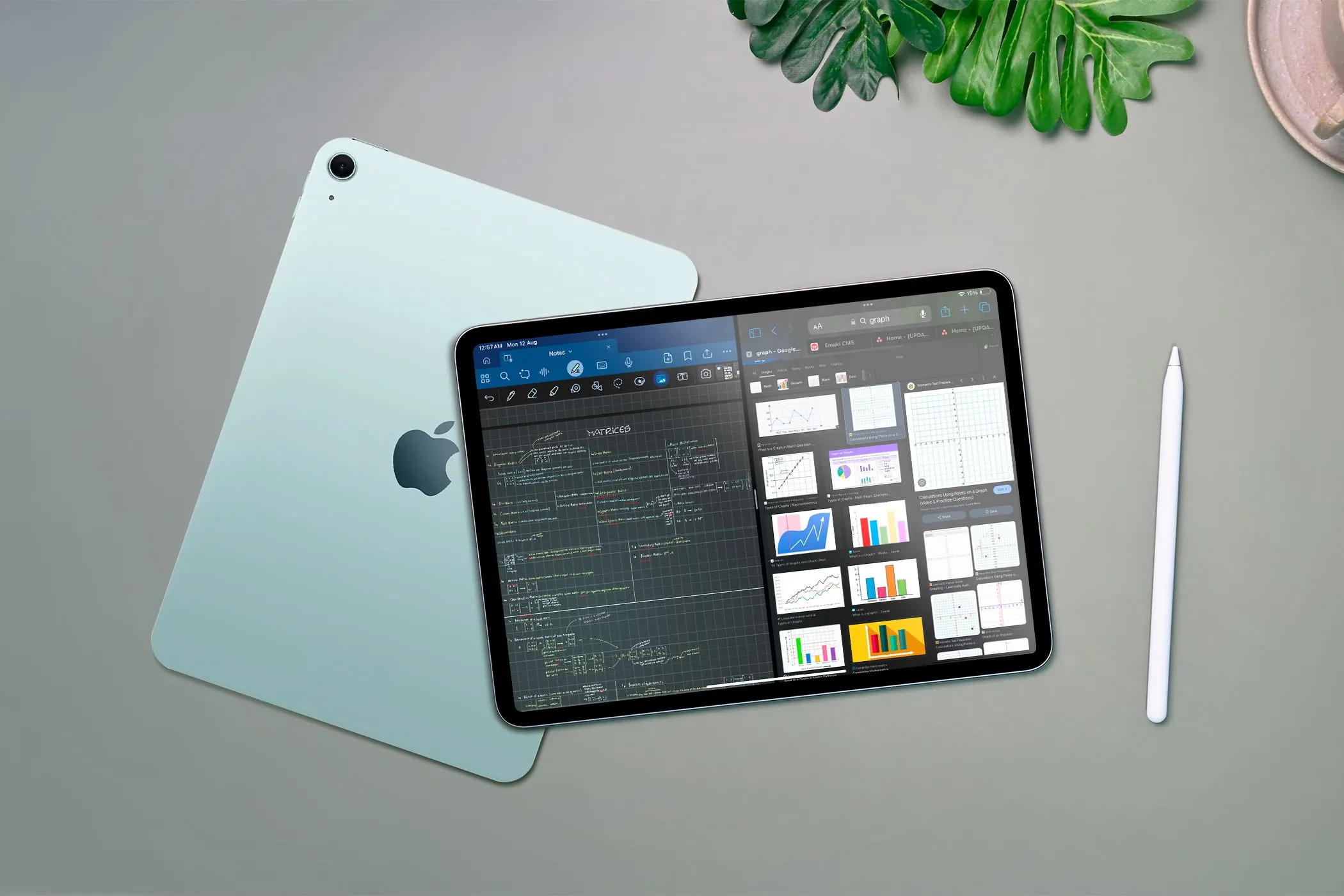 Màn hình iPad chia đôi hiển thị hai ứng dụng khác nhau, minh họa chế độ đa nhiệm Split View