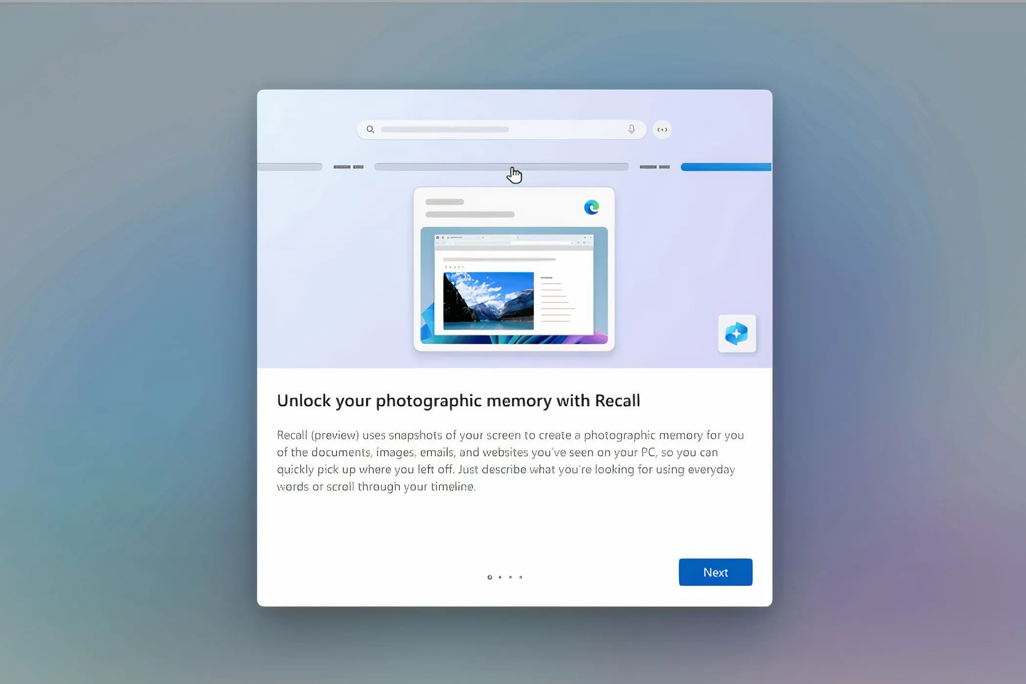 Màn hình khởi động Windows 11 minh họa tính năng Recall