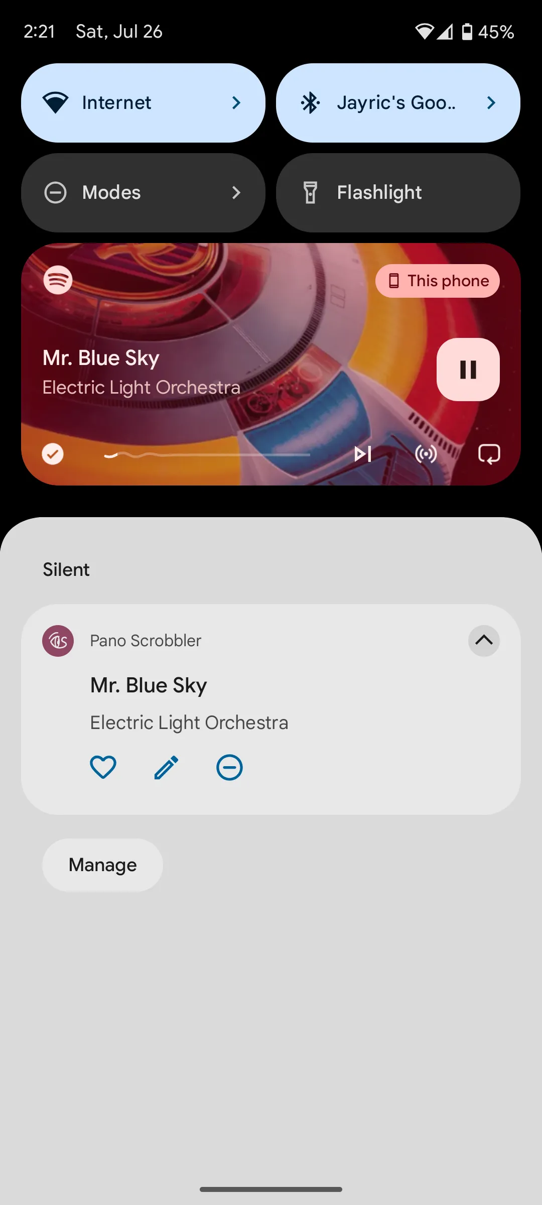 Màn hình ứng dụng Pano Scrobbler trên điện thoại Android, cung cấp giao diện trực quan để người dùng quản lý và theo dõi các bản nhạc được scrobble từ Spotify và các nền tảng khác.