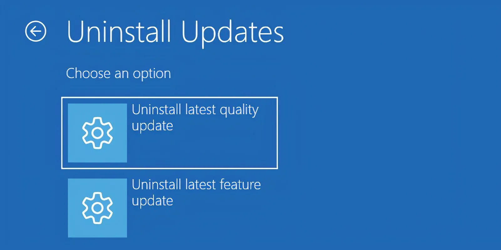 Màn hình &quot;Uninstall updates&quot; trong Windows Recovery Environment, cho phép gỡ cài đặt các bản cập nhật gần đây.