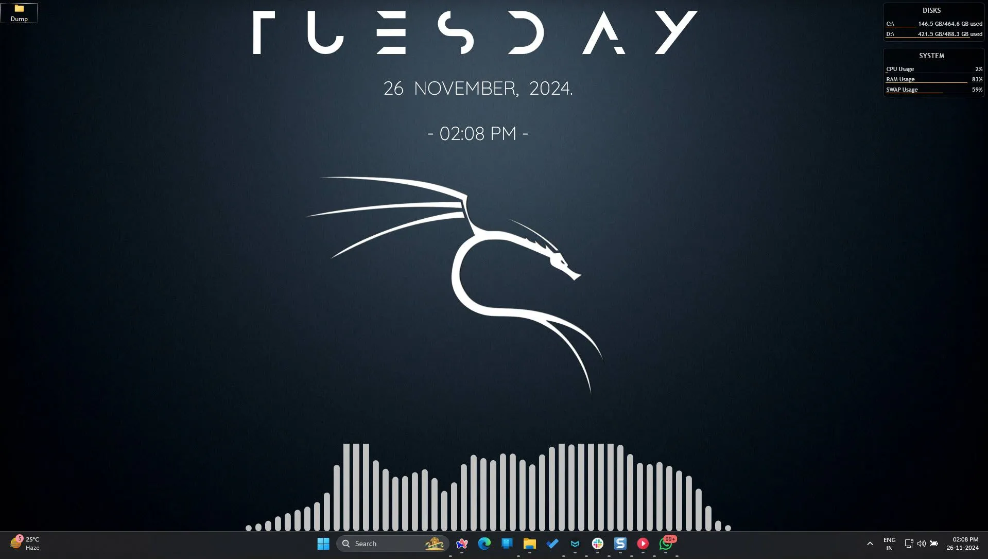 Màn hình Windows 11 được tùy chỉnh với Rainmeter