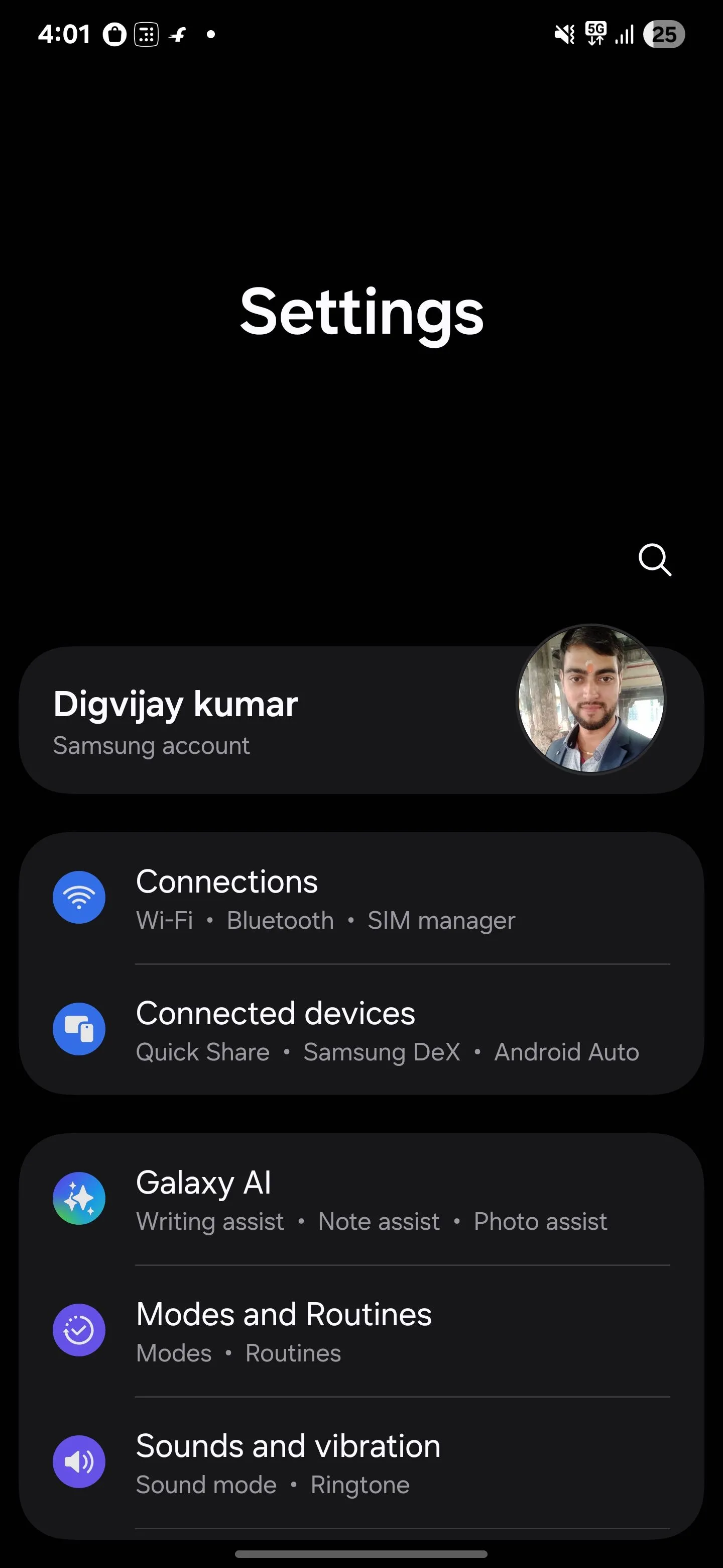 Menu Kết nối trong cài đặt Samsung, nơi quản lý các tùy chọn mạng và thiết bị.