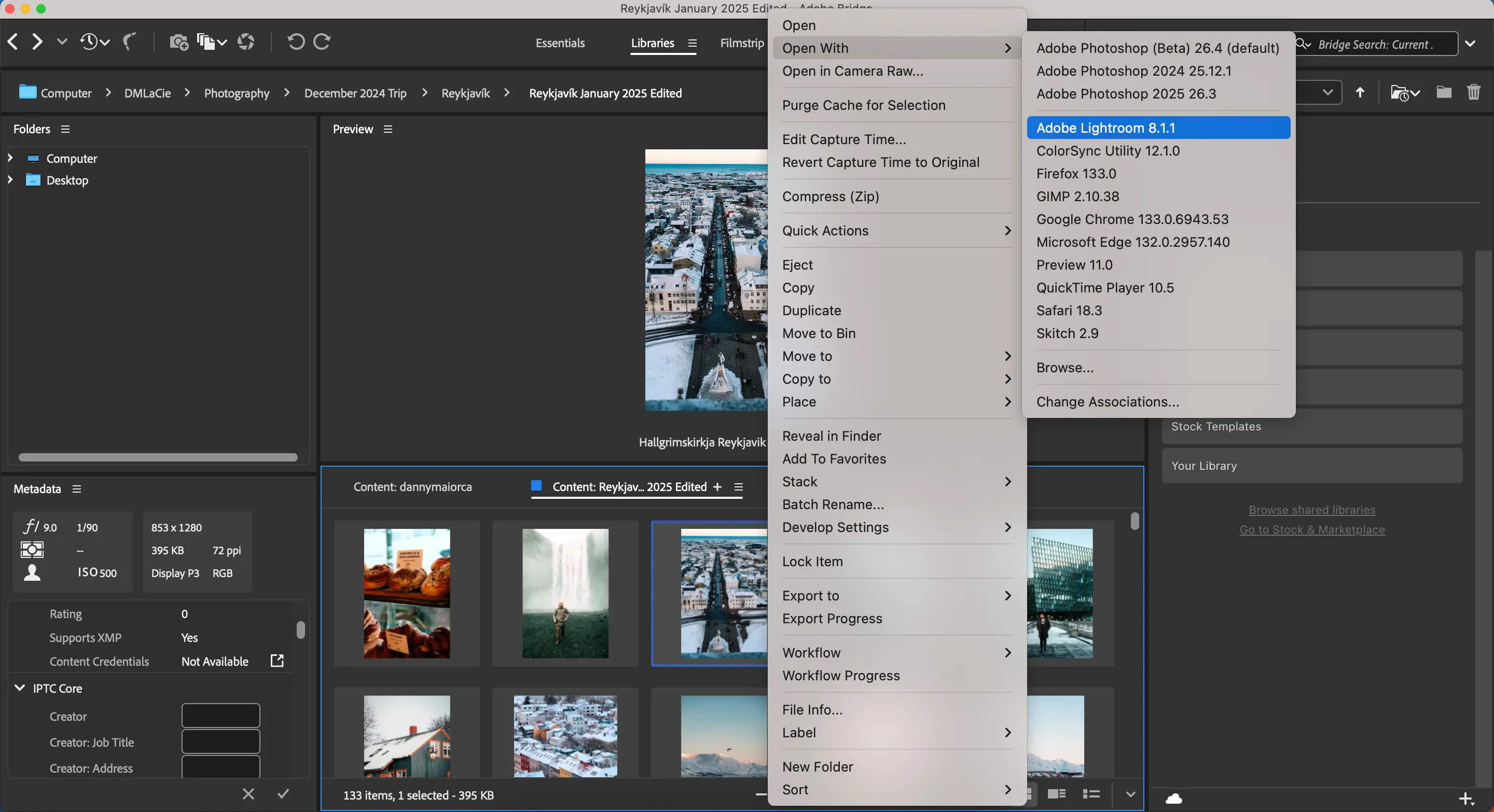 Mở hình ảnh từ Adobe Bridge trong các ứng dụng Adobe khác