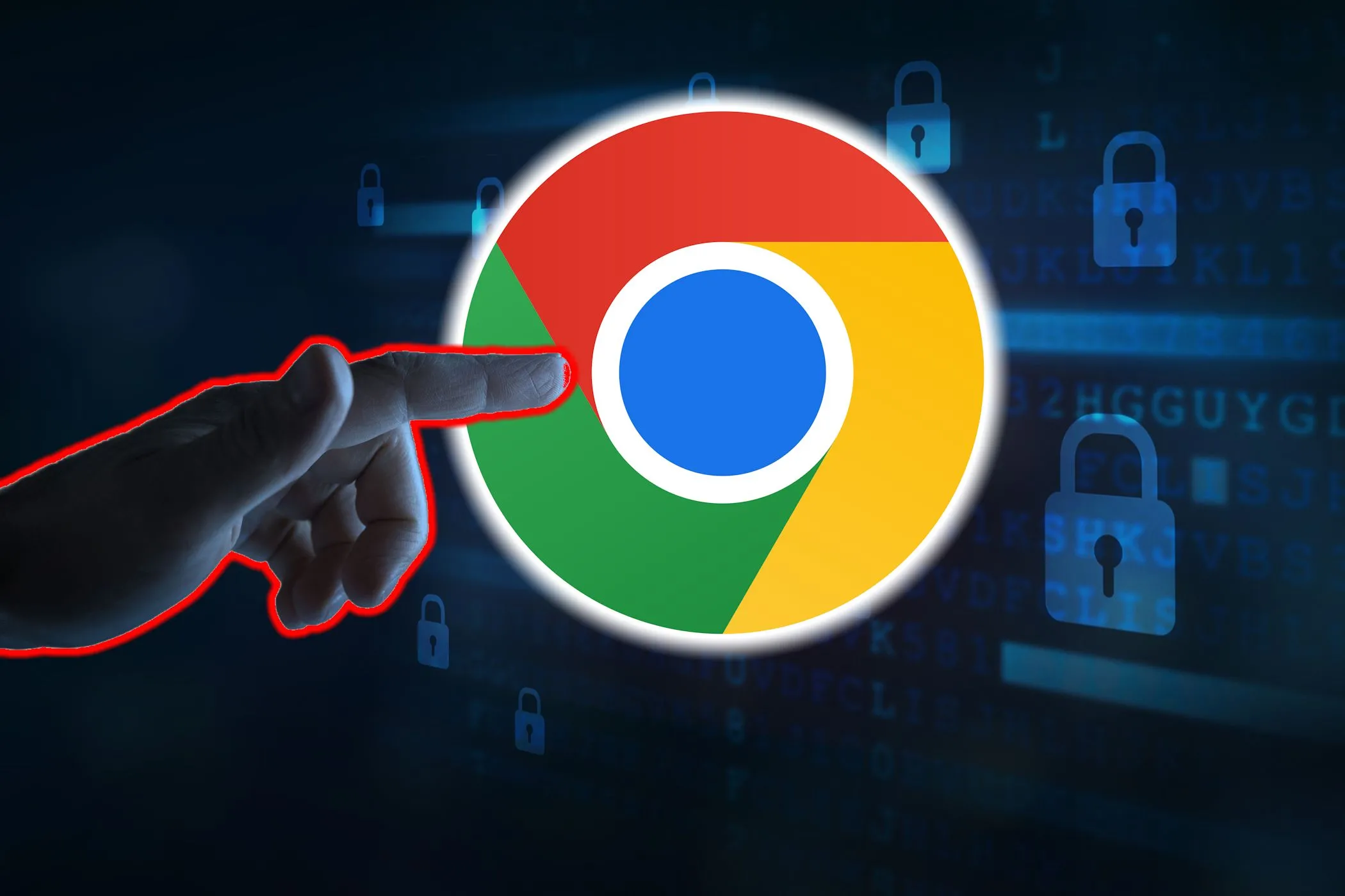 Một người chỉ vào logo Google Chrome trên màn hình.