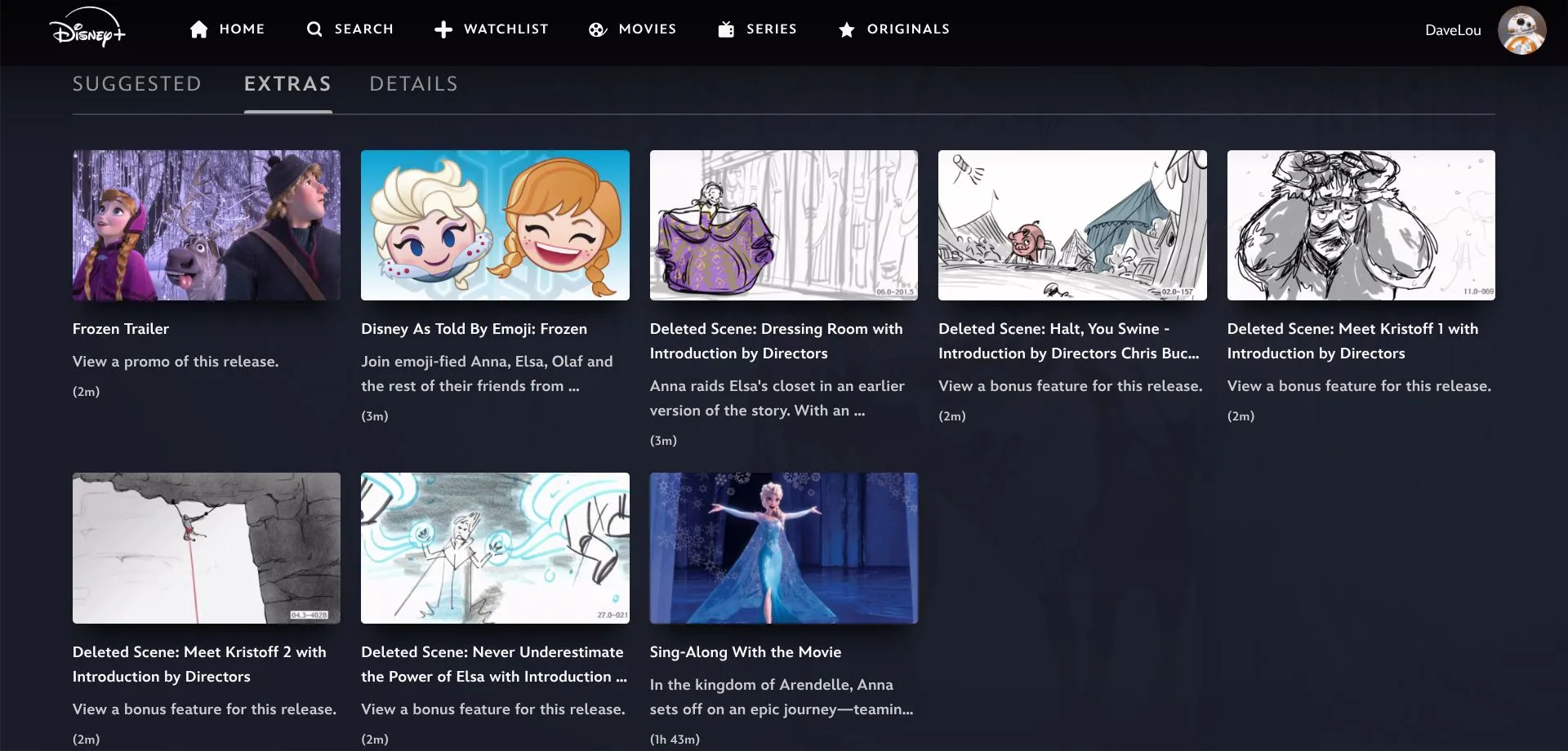 Mục Extras của phim Frozen trên Disney Plus