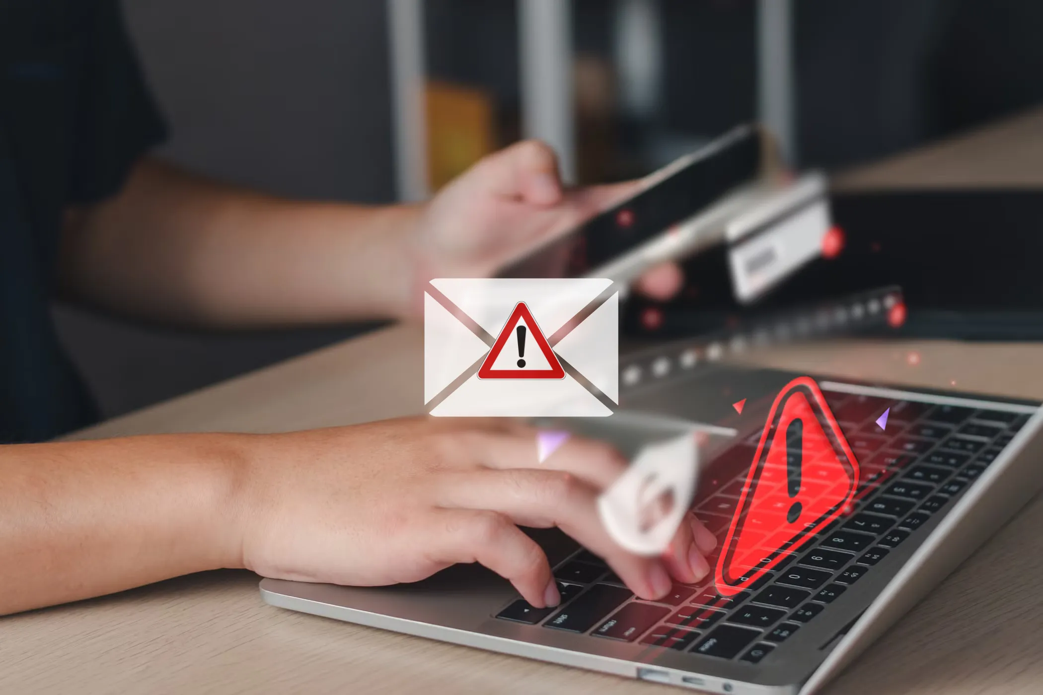 Người dùng chặn email lừa đảo trên laptop, thể hiện tính năng bảo vệ an toàn với bộ lọc tên miền.