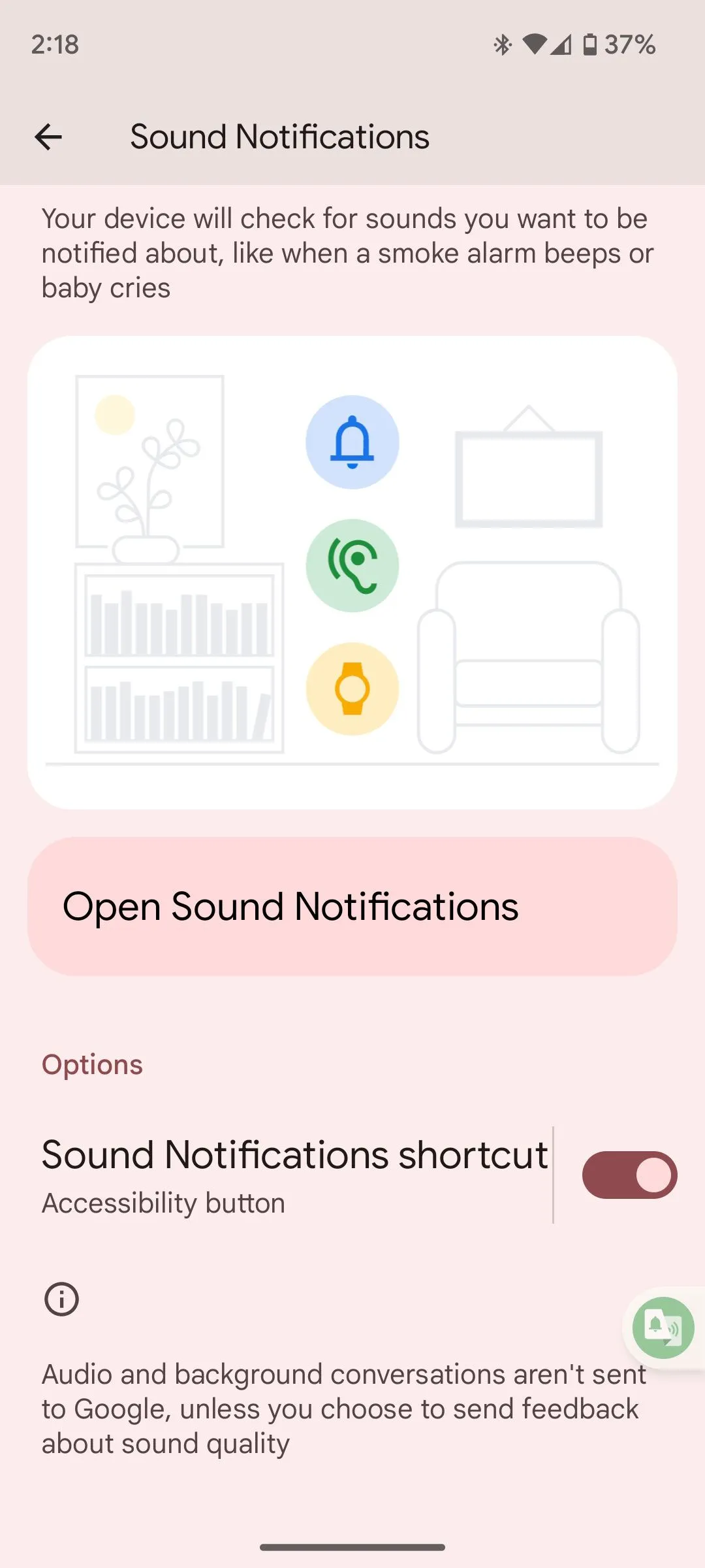 Nút cài đặt tính năng Thông báo Âm thanh trên điện thoại Android