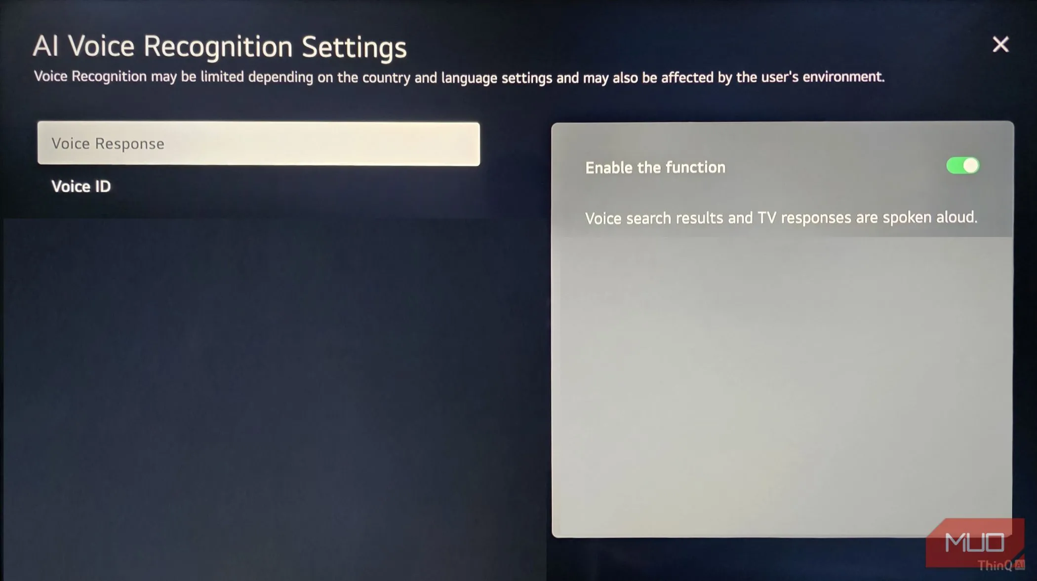 Nút chuyển đổi để tắt cài đặt nhận dạng giọng nói AI trên TV LG
