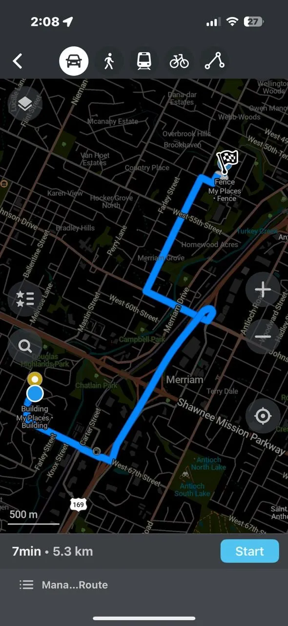 Organic Maps hiển thị khoảng cách giữa hai điểm, cho thấy khả năng điều hướng ngoại tuyến