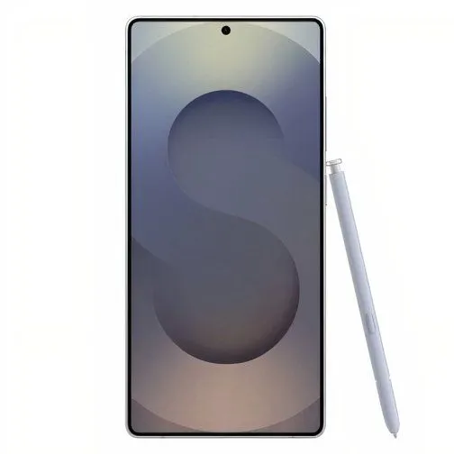 Samsung Galaxy S25 Ultra màu đen đặt nghiêng trên nền trắng