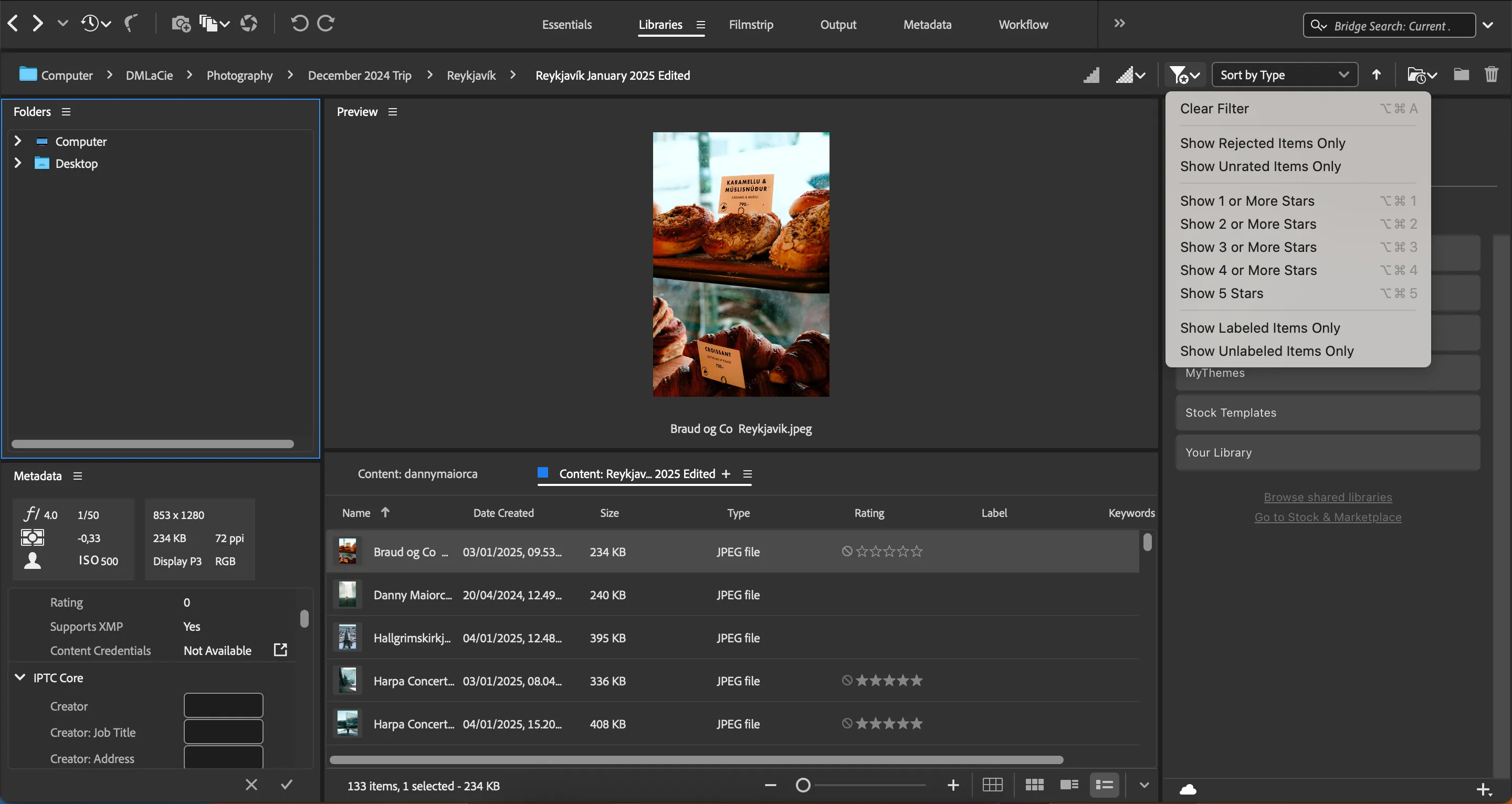 Sắp xếp ảnh dựa trên bộ lọc trong Adobe Bridge