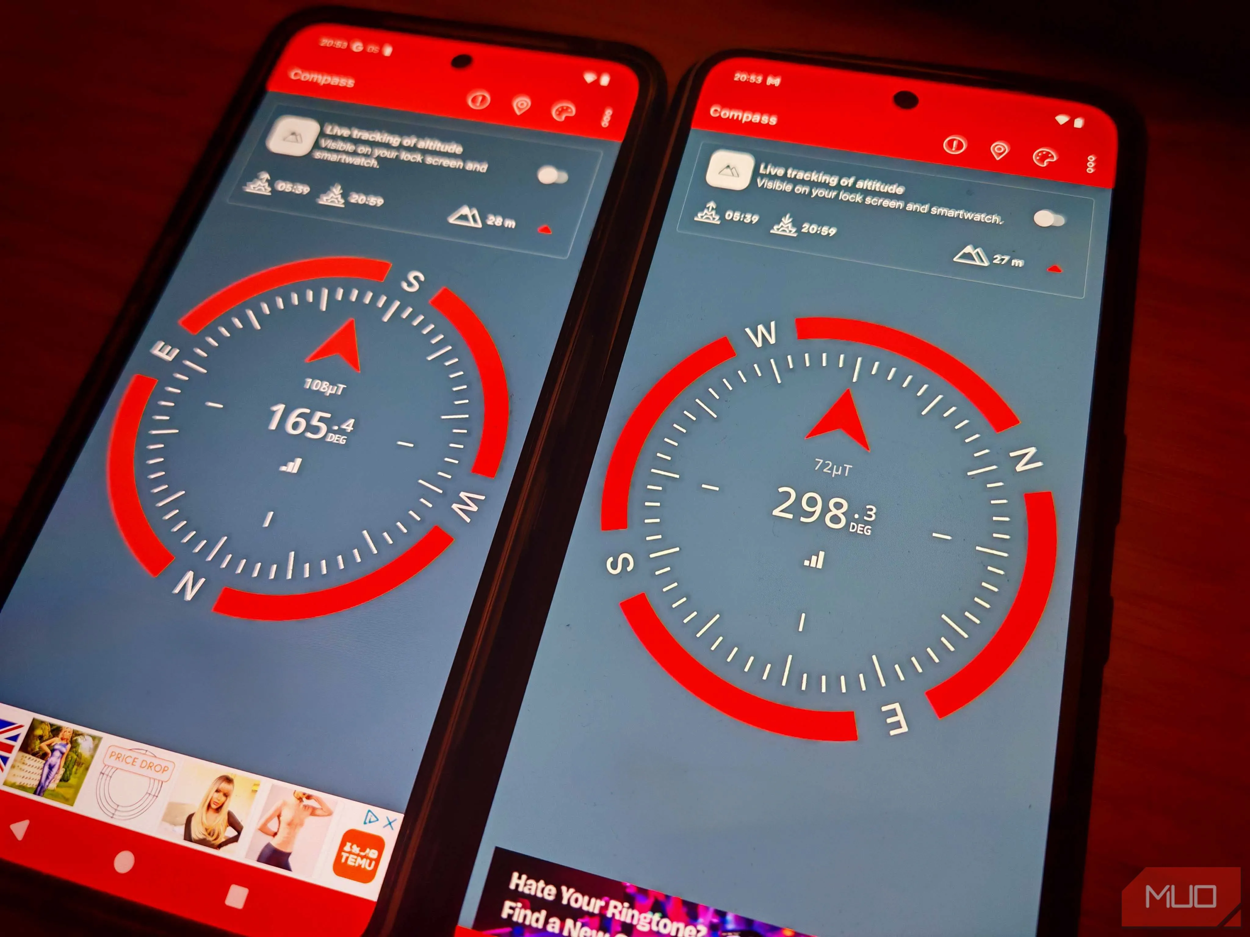 So sánh kết quả la bàn trên hai điện thoại Nothing Phone (3a)