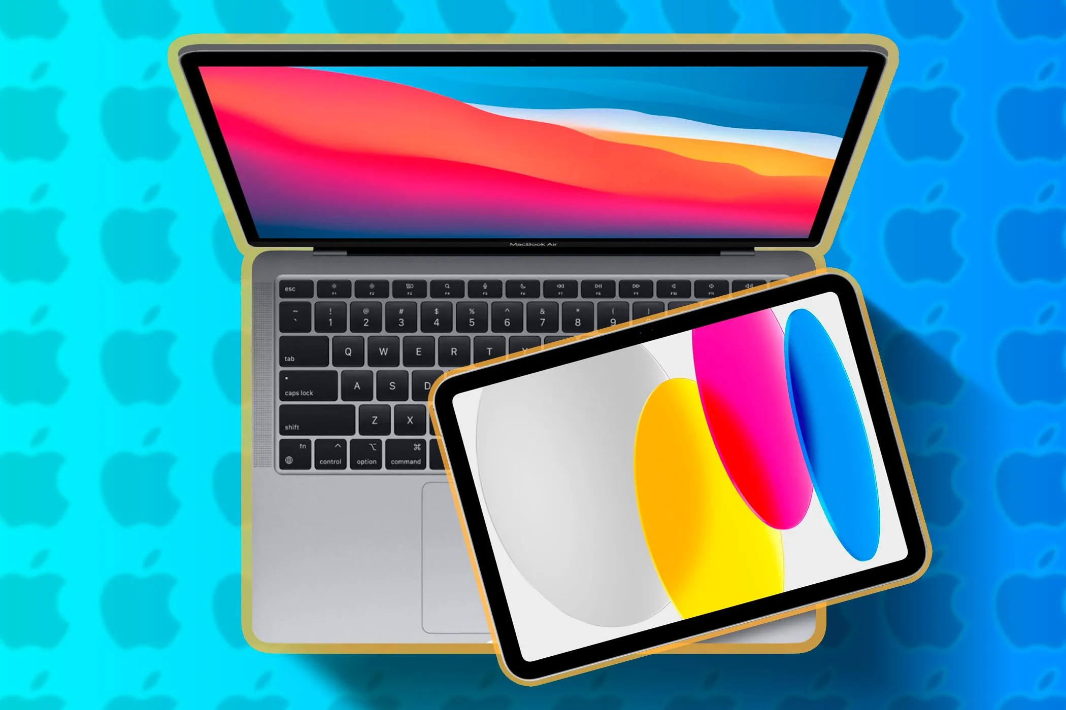 So sánh kích thước và độ mỏng của MacBook Air và iPad, nhấn mạnh tính di động của iPad