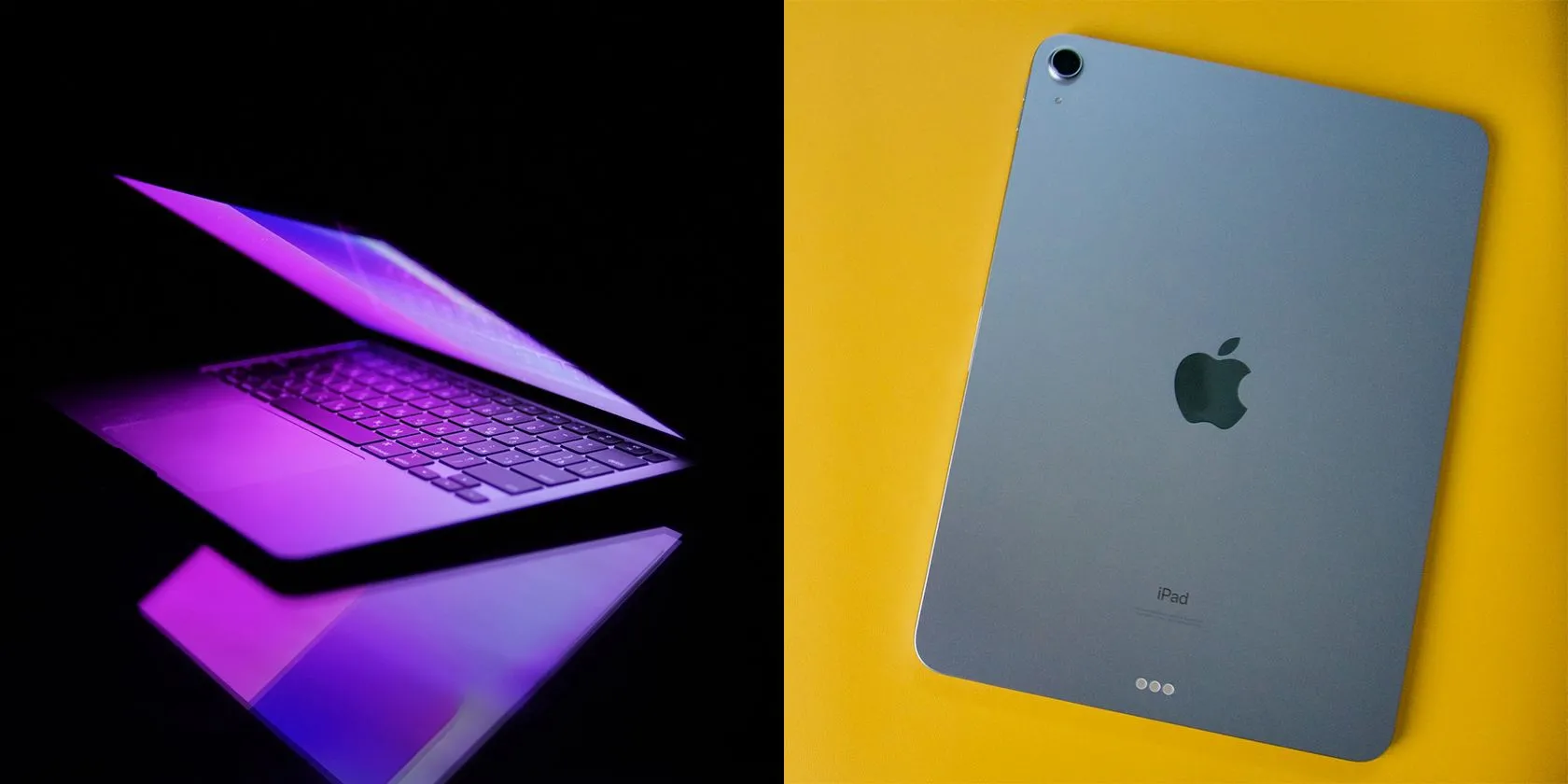 So sánh trực quan giữa MacBook Air và iPad Air về thiết kế, gợi ý về sự khác biệt hiệu suất và pin