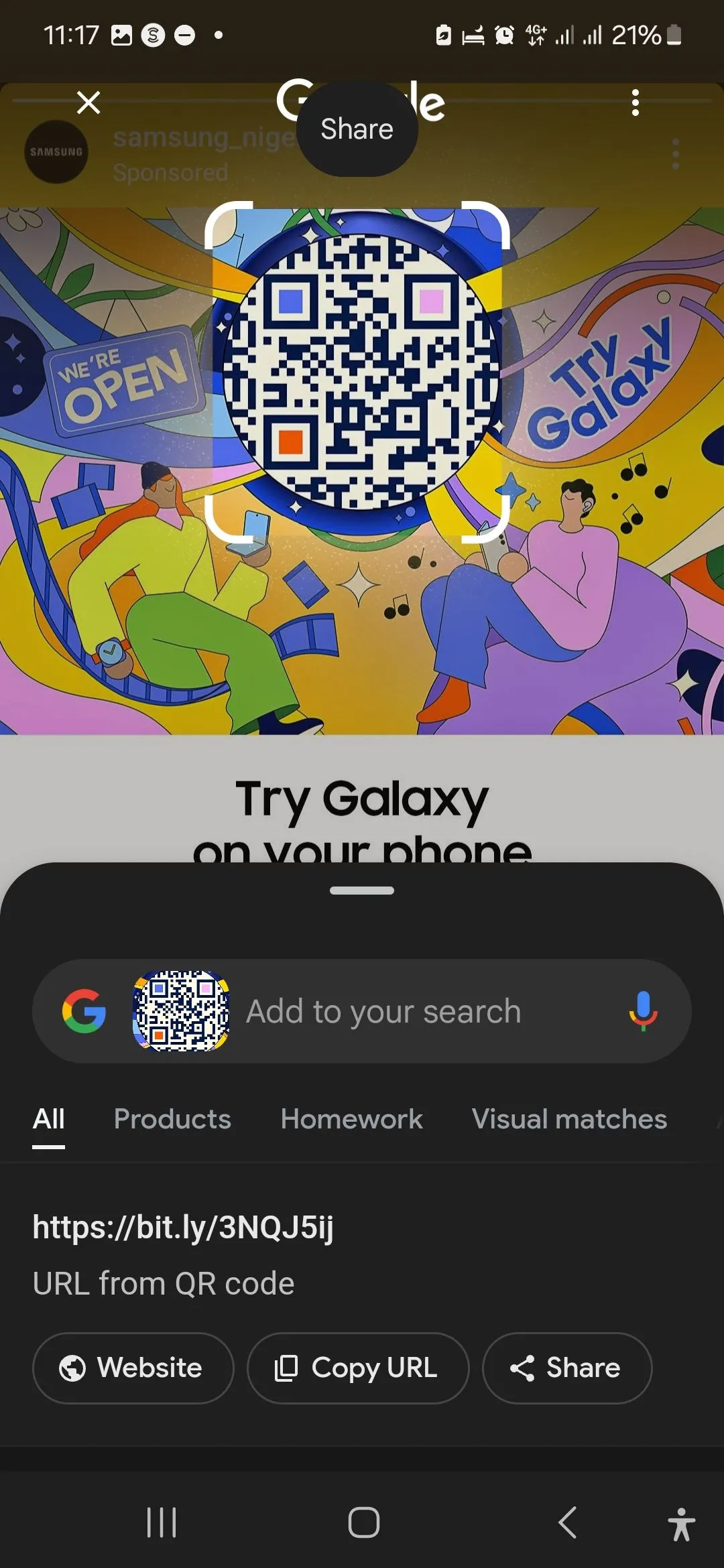 Sử dụng Circle to Search để quét và hiển thị URL từ mã QR nhanh chóng