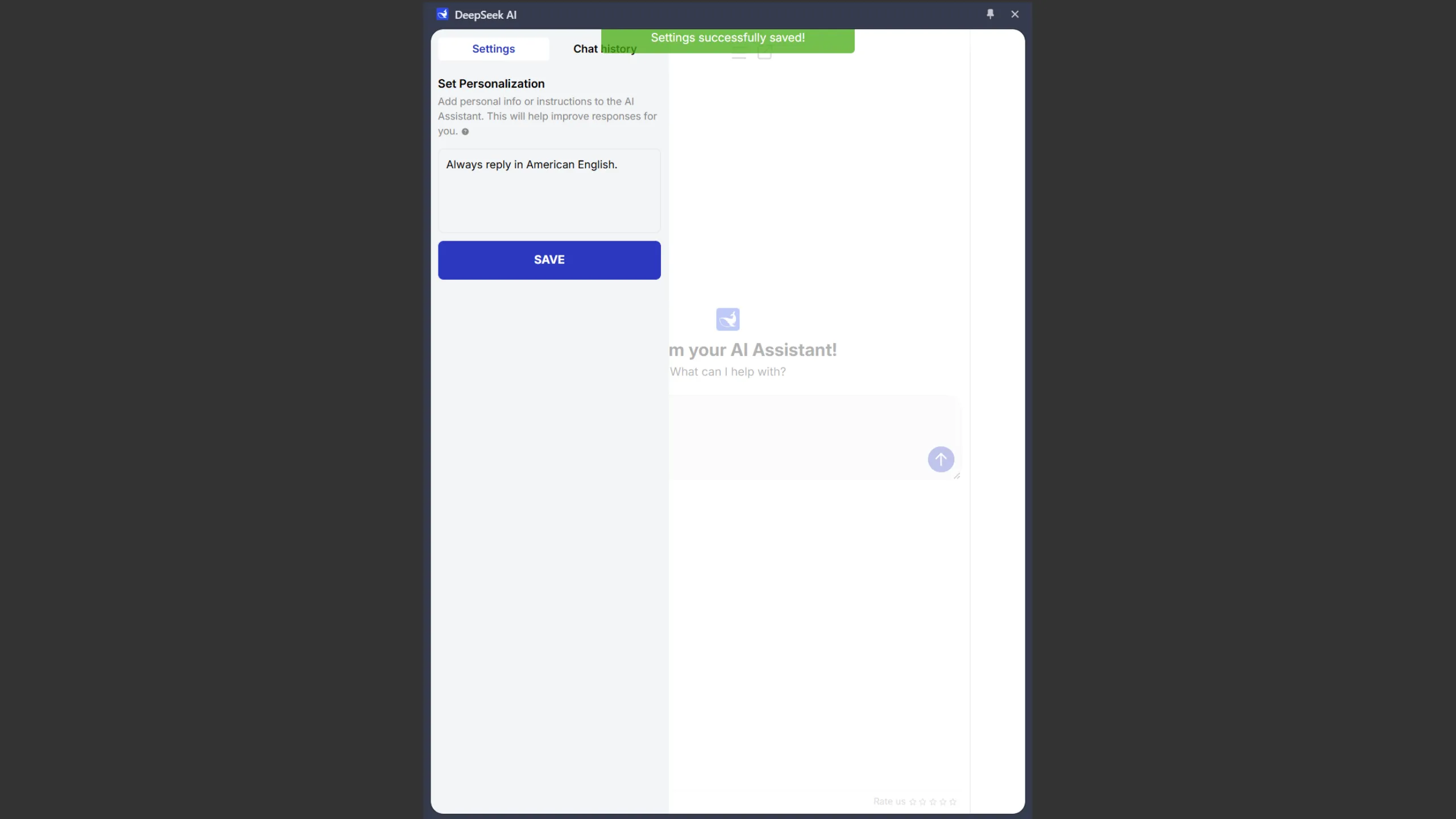Thanh bên hiển thị tùy chọn cá nhân hóa cho tiện ích Chrome dựa trên DeepSeek AI của deepseekai.works