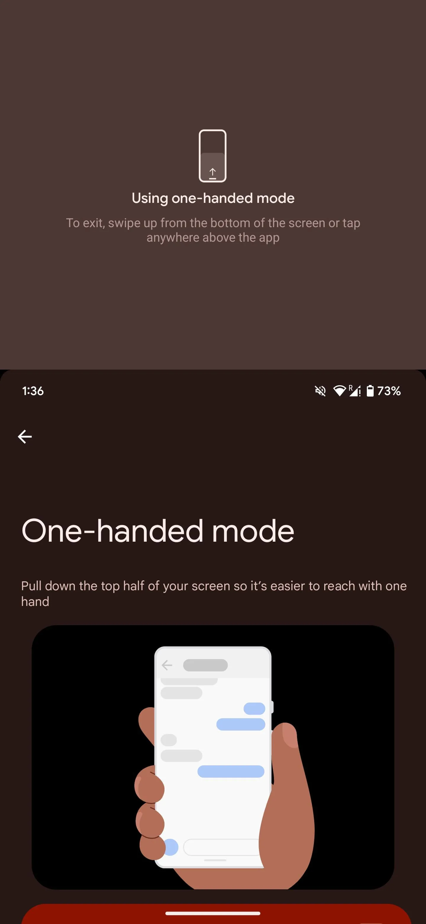 Thao tác vuốt từ cạnh dưới để kích hoạt Chế độ Một tay (One-Handed Mode) trên Android.