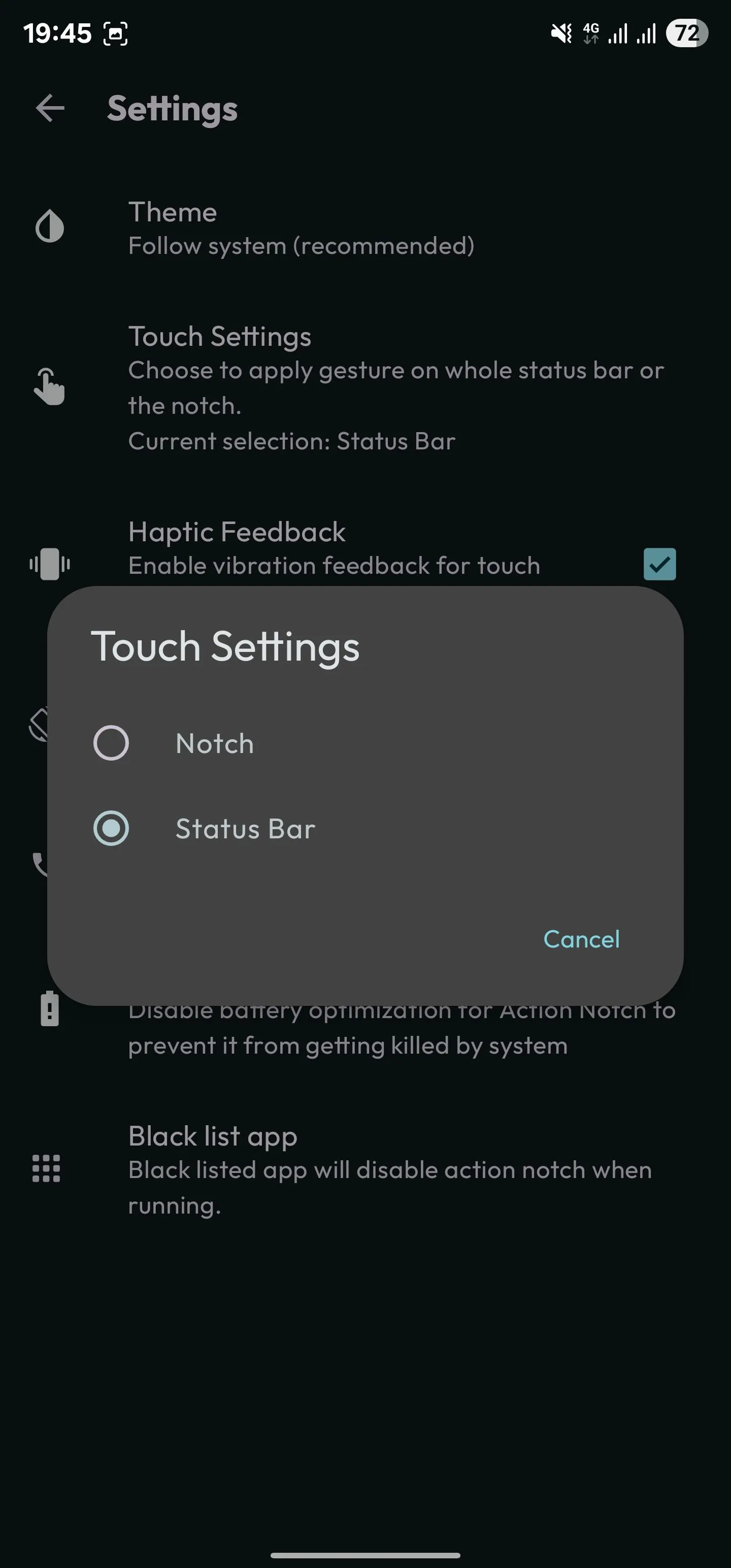 Thay đổi vùng tương tác của Action Notch từ notch sang toàn bộ thanh trạng thái.