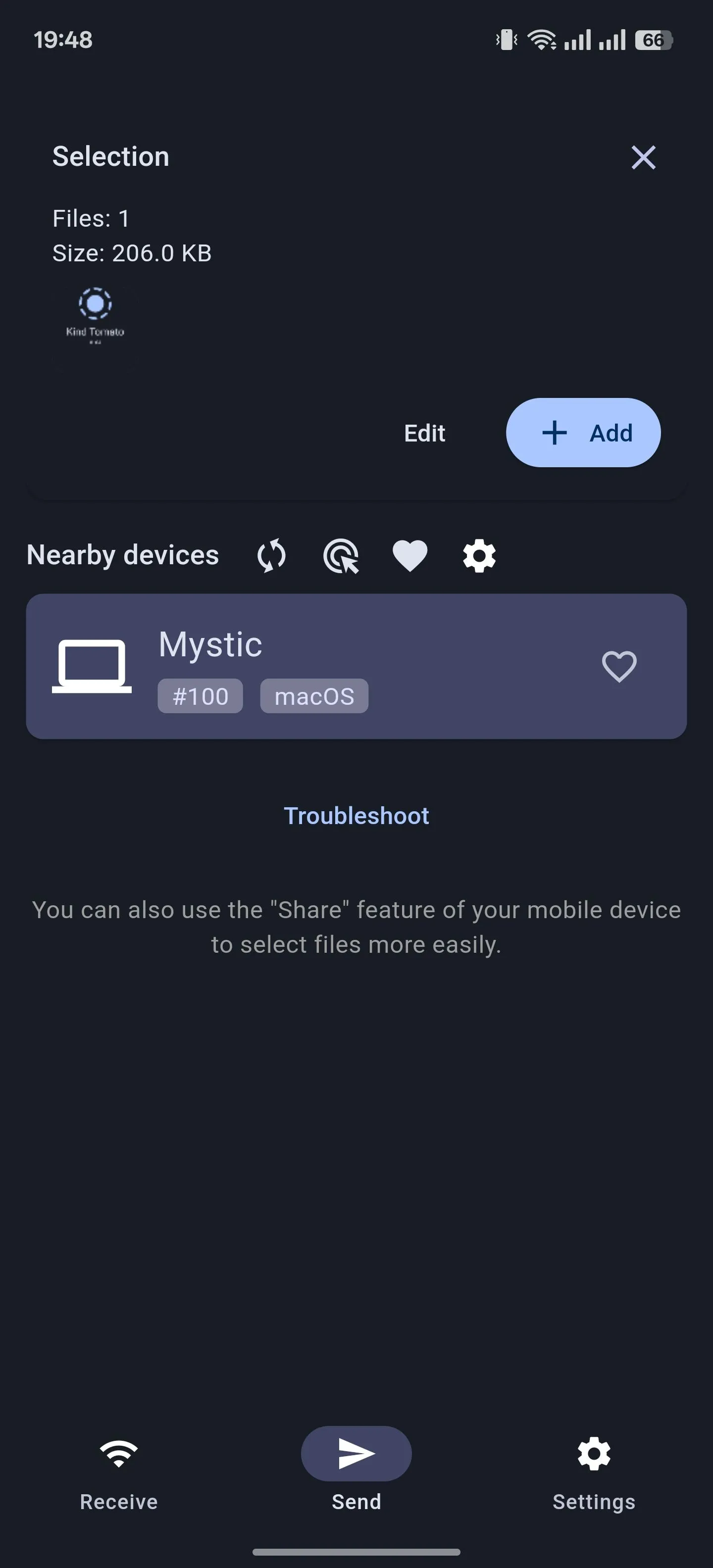 Thẻ gửi tệp trong ứng dụng LocalSend cho Android