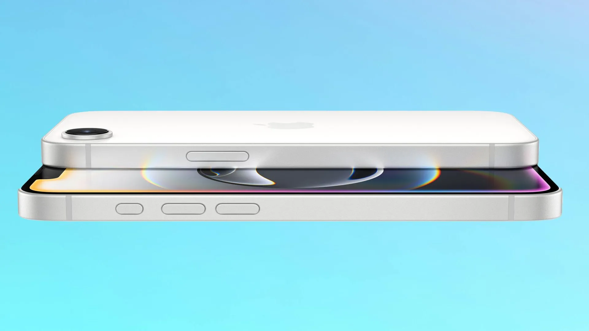 Thiết kế mặt sau và mặt trước của iPhone 16e, mẫu điện thoại mới tích hợp nút Action Button.