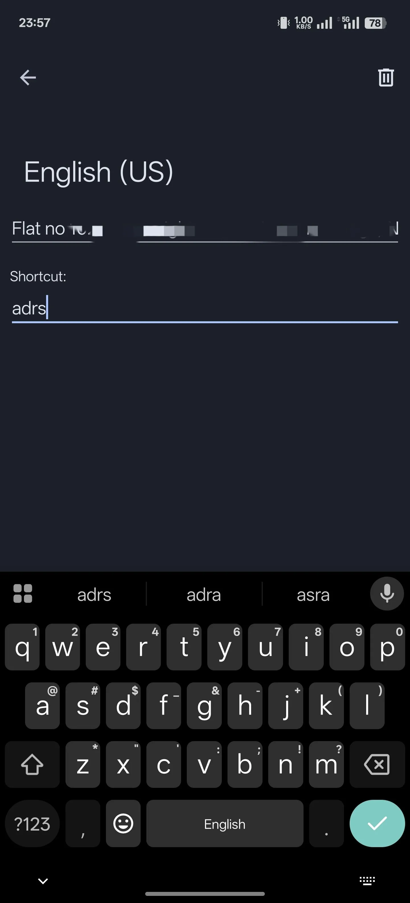 Thiết lập phím tắt văn bản trong Gboard trên Android, nhập từ và phím tắt tương ứng.