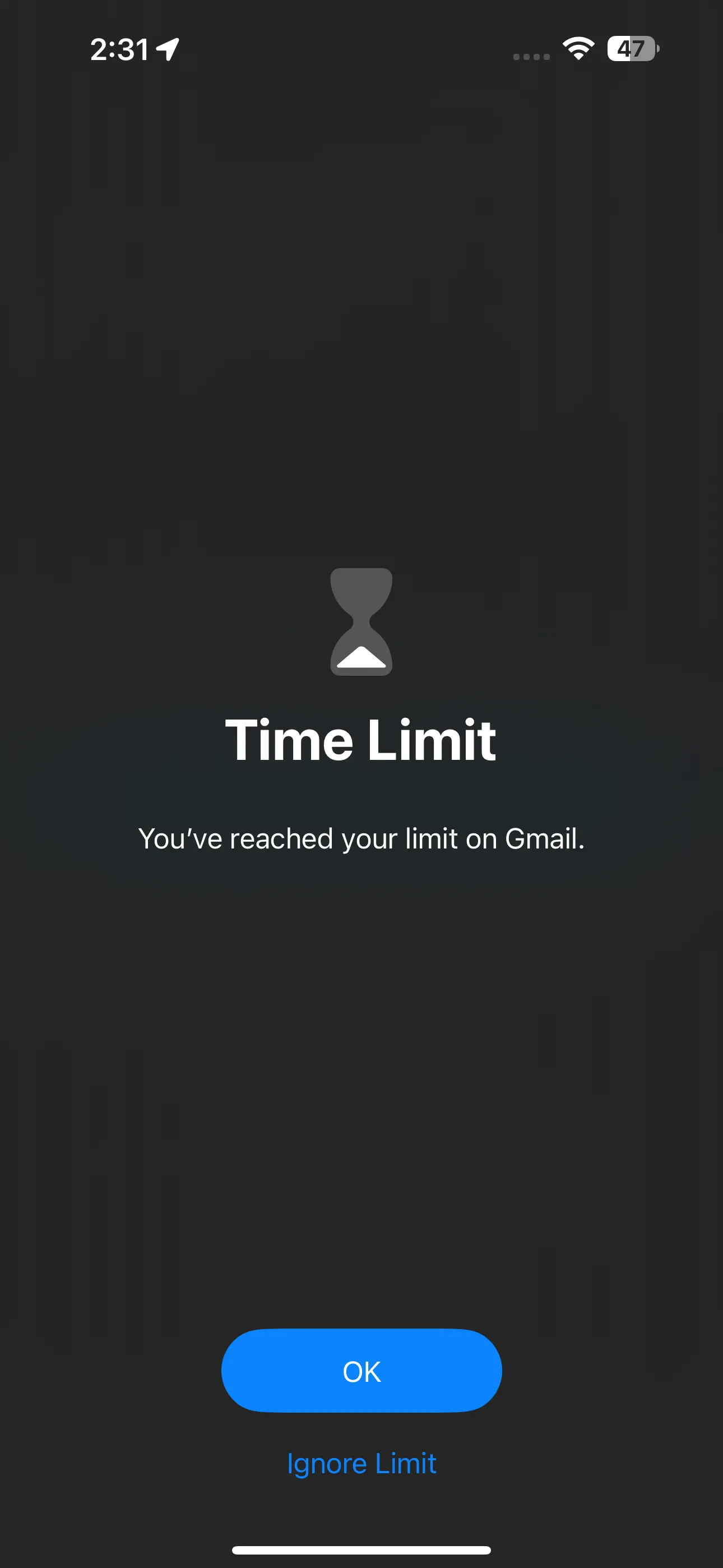 Thông báo &quot;Bạn đã đạt giới hạn&quot; hiển thị trên màn hình iPhone khi người dùng vượt quá thời gian sử dụng ứng dụng.