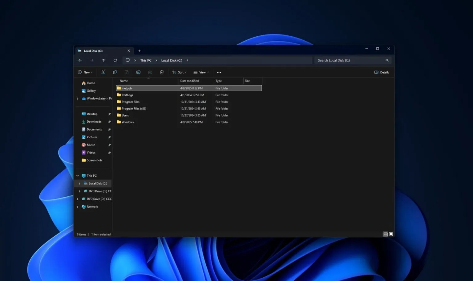 Thư mục inetpub xuất hiện bất ngờ trên hệ điều hành Windows 11