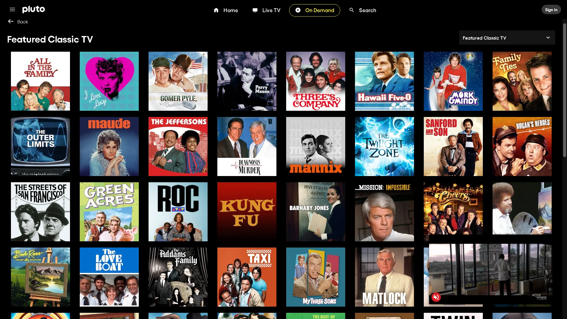 Thư viện khổng lồ các chương trình TV cổ điển trên Pluto TV.
