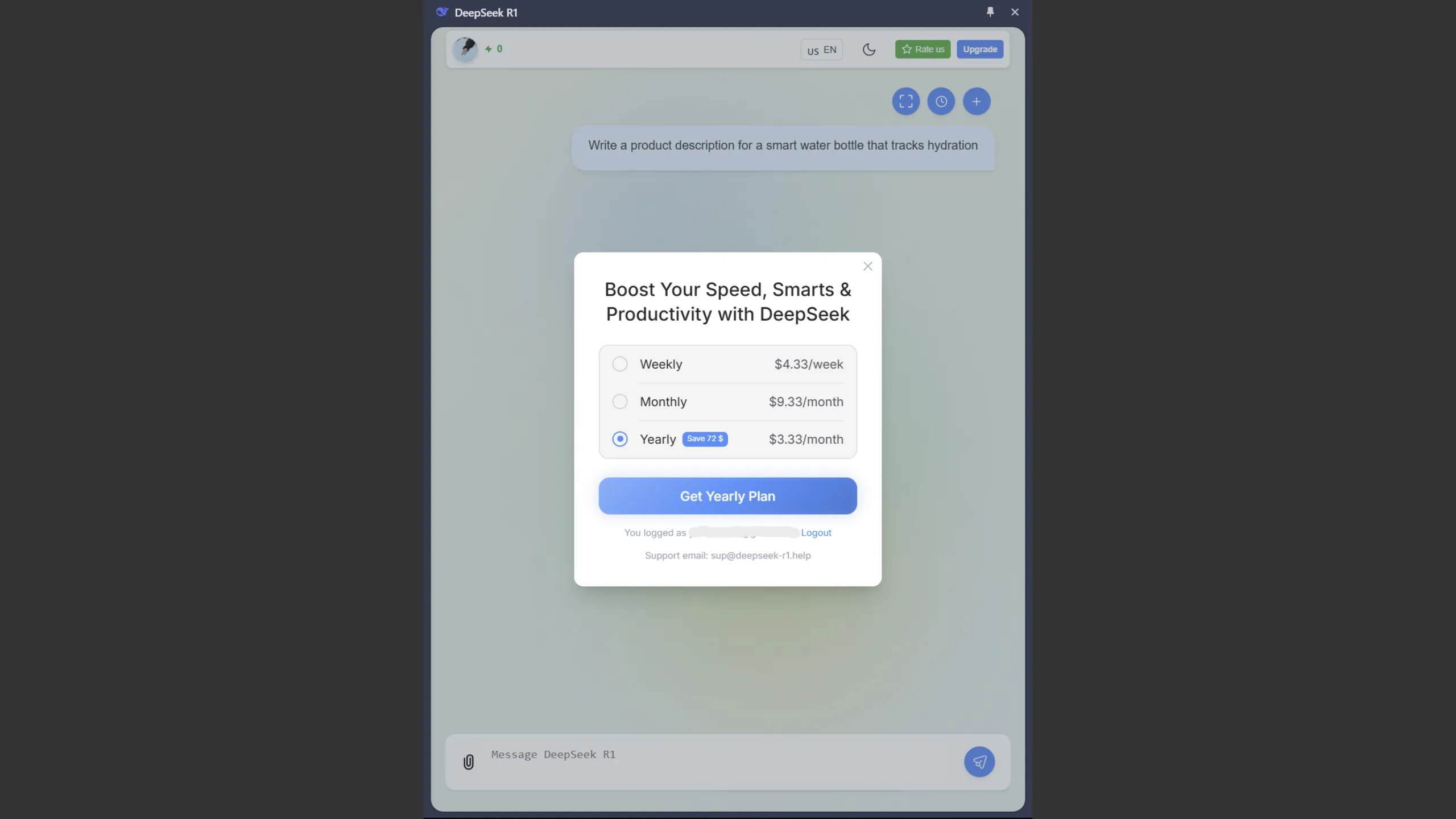 Tiện ích Chrome dựa trên DeepSeek AI của fadelmalnab hiển thị giá thành cho gói thành viên cao cấp