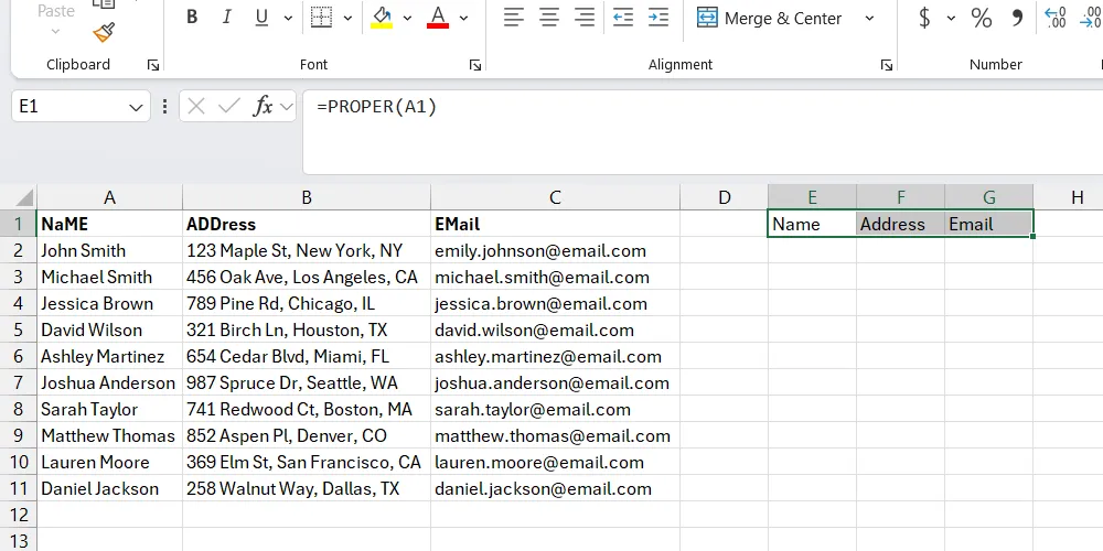 Tiêu đề bảng tính đã được chuẩn hóa chữ hoa/thường bằng hàm PROPER
