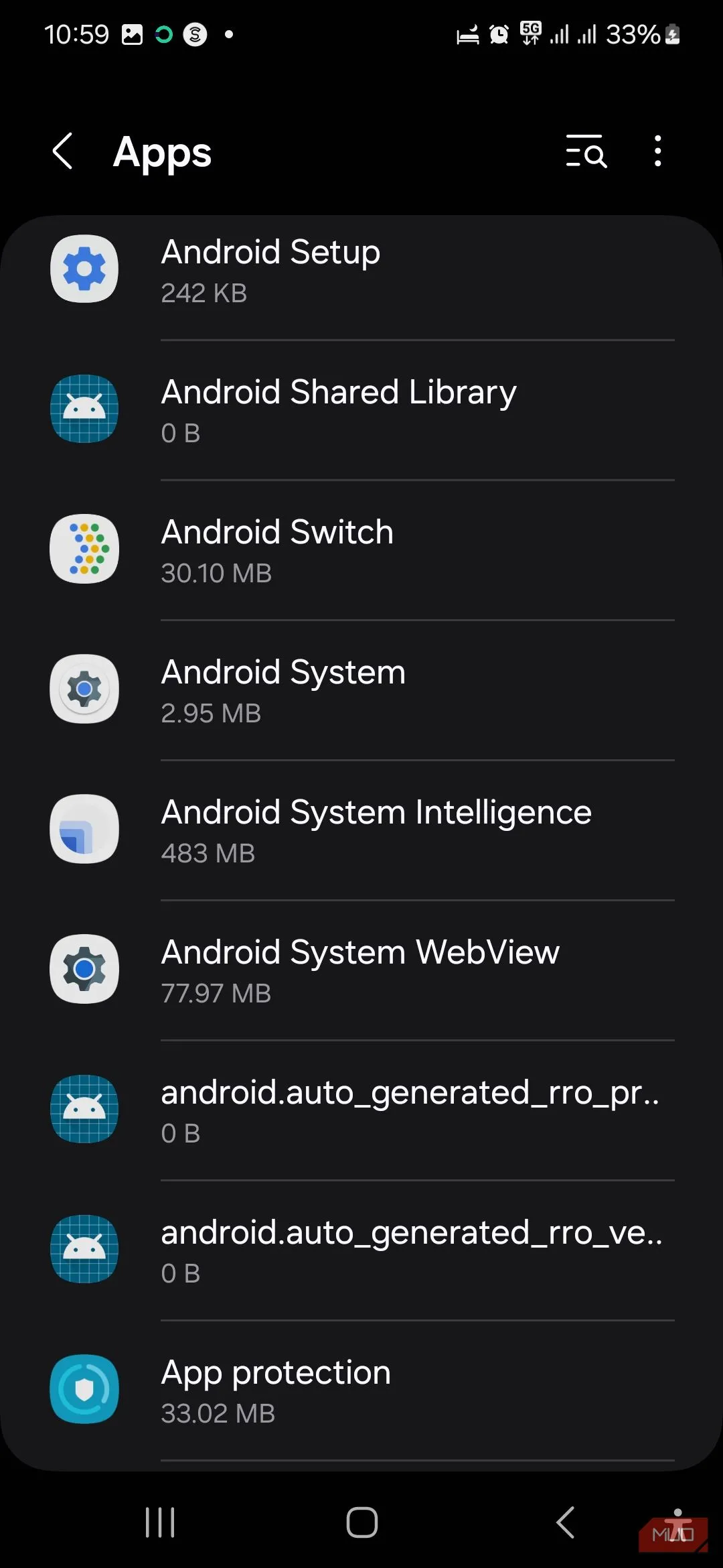 Tìm và chọn Hệ thống Android trong danh sách ứng dụng để buộc dừng
