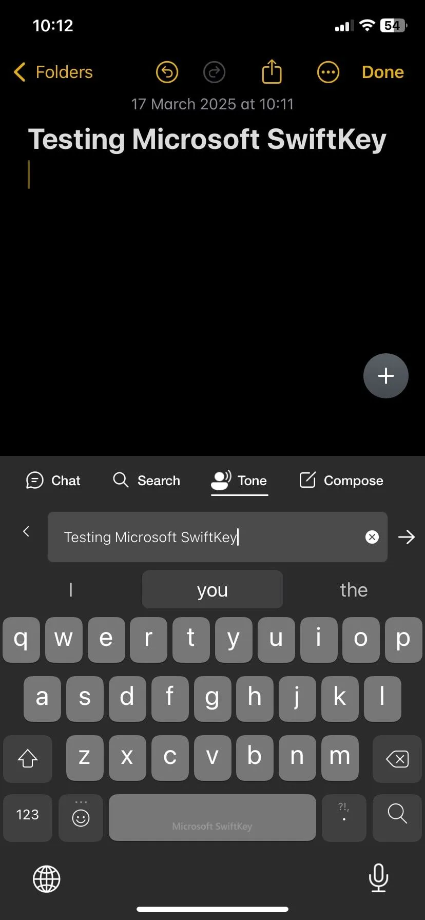 Tính năng điều chỉnh tông giọng của SwiftKey với văn bản mẫu.
