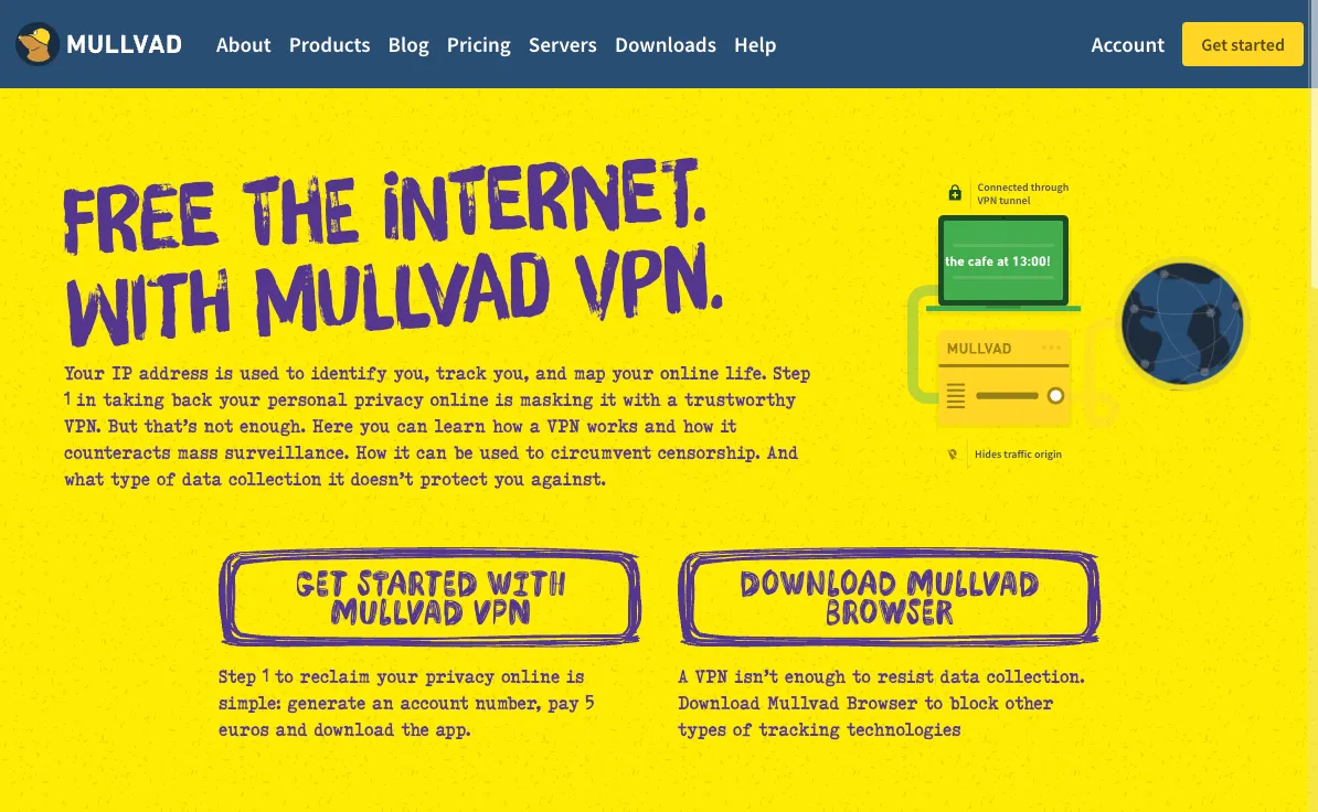 Trang chủ của Mullvad VPN thể hiện cam kết bảo vệ quyền riêng tư và ẩn danh người dùng